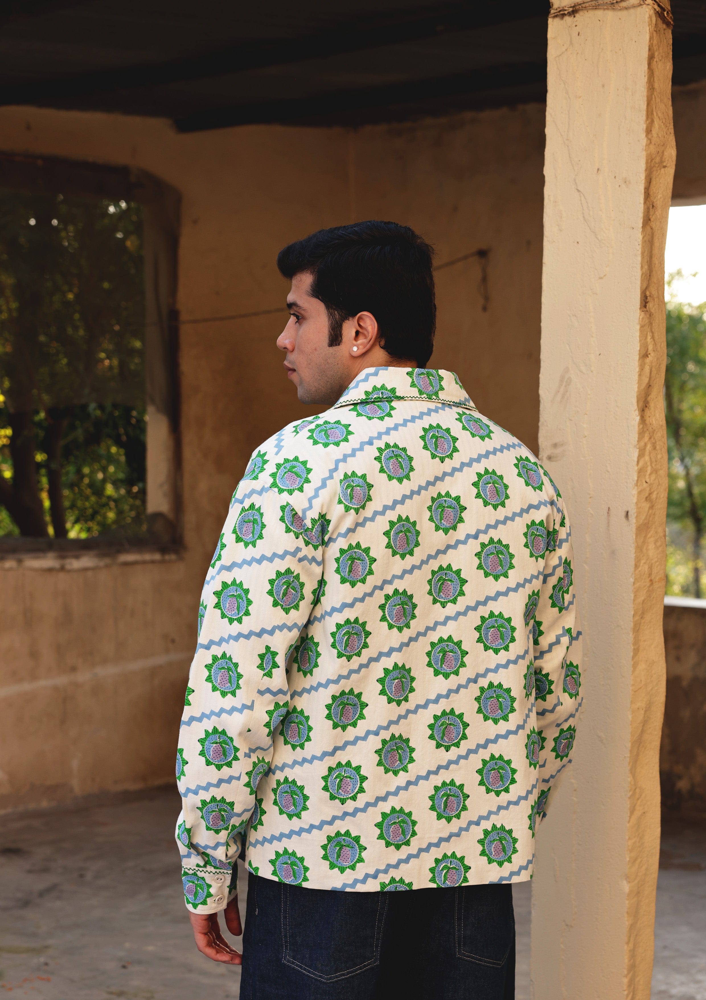 Blue Terai jacket by The Raw India, stylish and comfortable men's jacket with a vibrant design, perfect for casual wear.