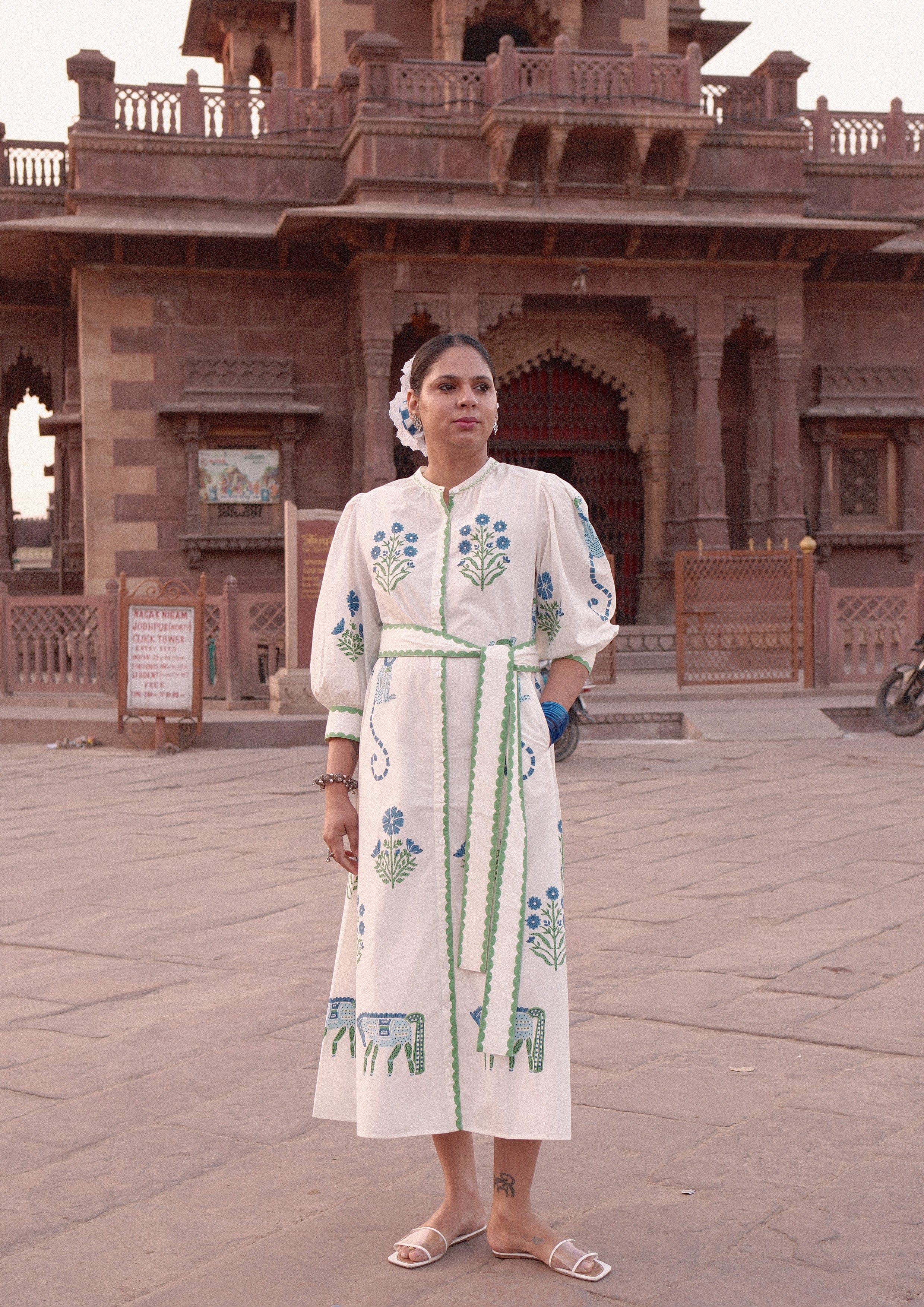 Chaupad shirt dress from The Raw India featuring a Jodhpur mix print, casual long-sleeve dress with button front and relaxed fit.