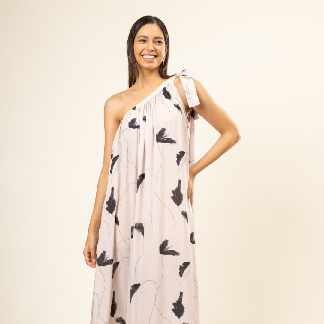 Doodlage Daryl printed dress with colorful floral pattern, short sleeves, knee-length, casual and stylish for everyday wear.