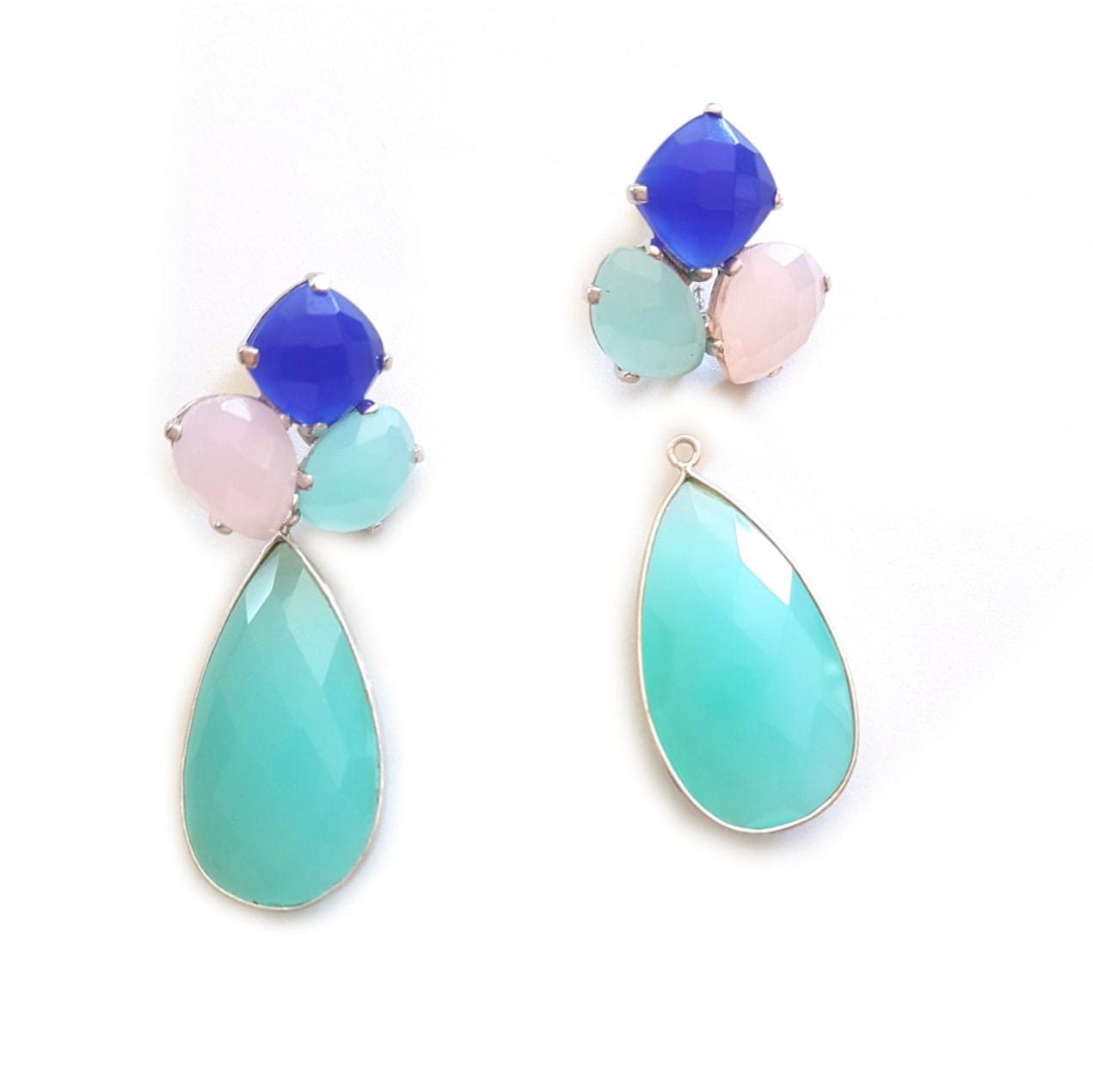Aqua blue removable drop earrings by Bombaybirds, featuring elegant, detachable earring design with a vibrant blue finish.