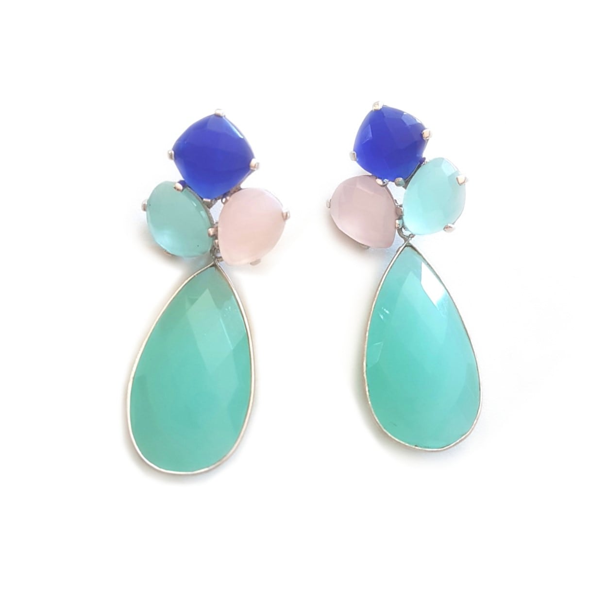 Aqua blue removable drop earrings by Bombaybirds, featuring stylish, lightweight earrings with a sleek design.