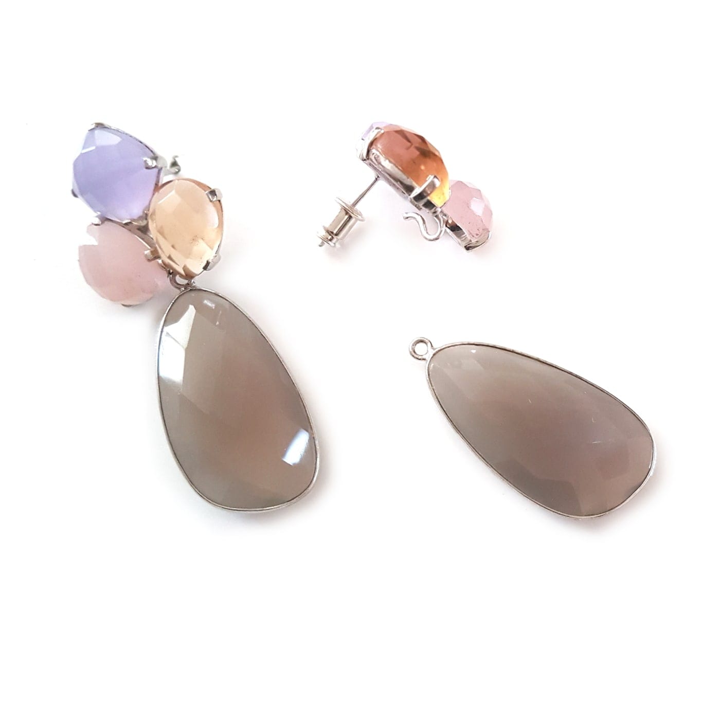 Grey Vivana removable earrings by Bombaybirds with drop design, showcasing stylish, detachable earring features.