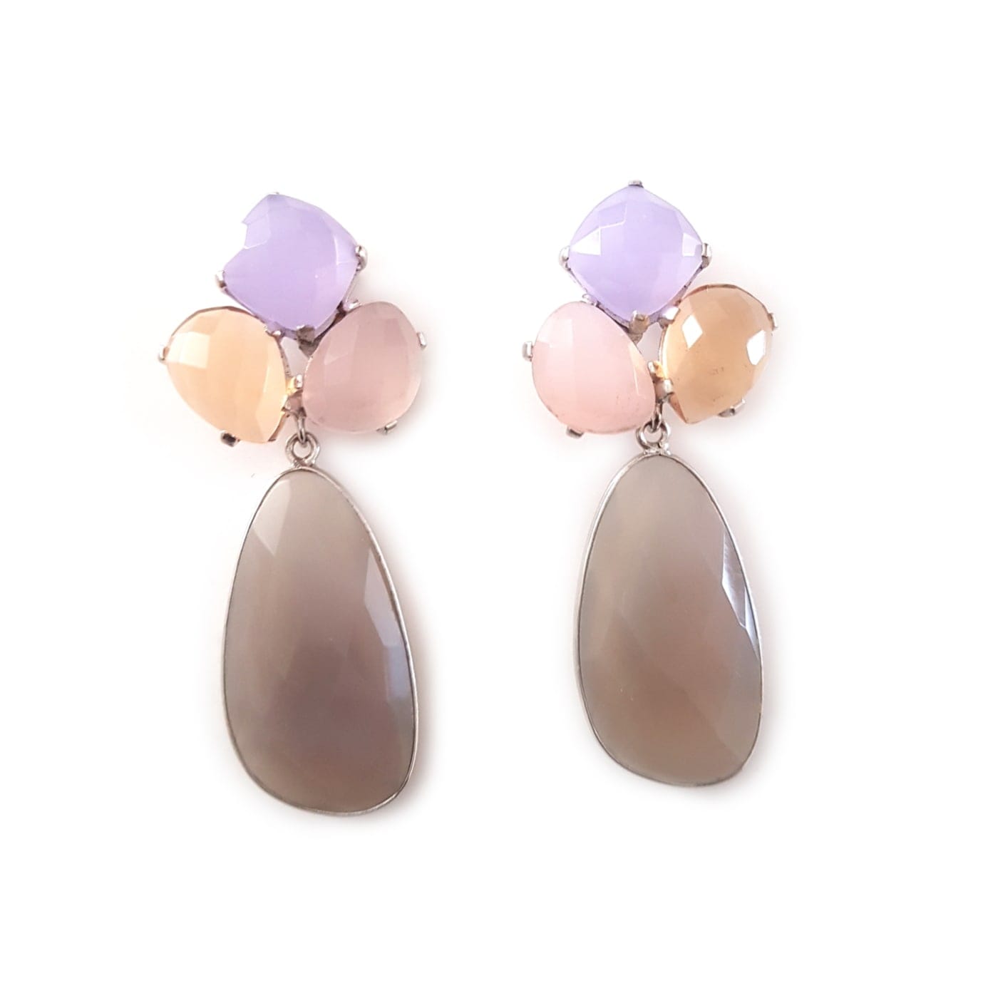 Grey removable drop earrings by Bombaybirds, Vivana brand, featuring elegant, lightweight design with detachable components.