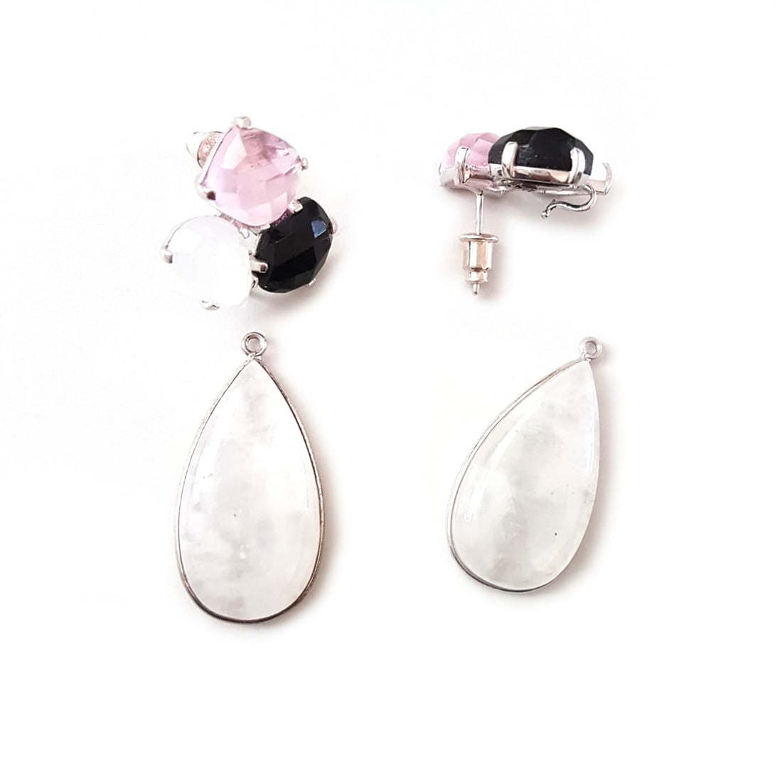 Bombaybirds Vivana moonstone removable drop earrings showcasing elegant, detachable earring design with moonstone accents.