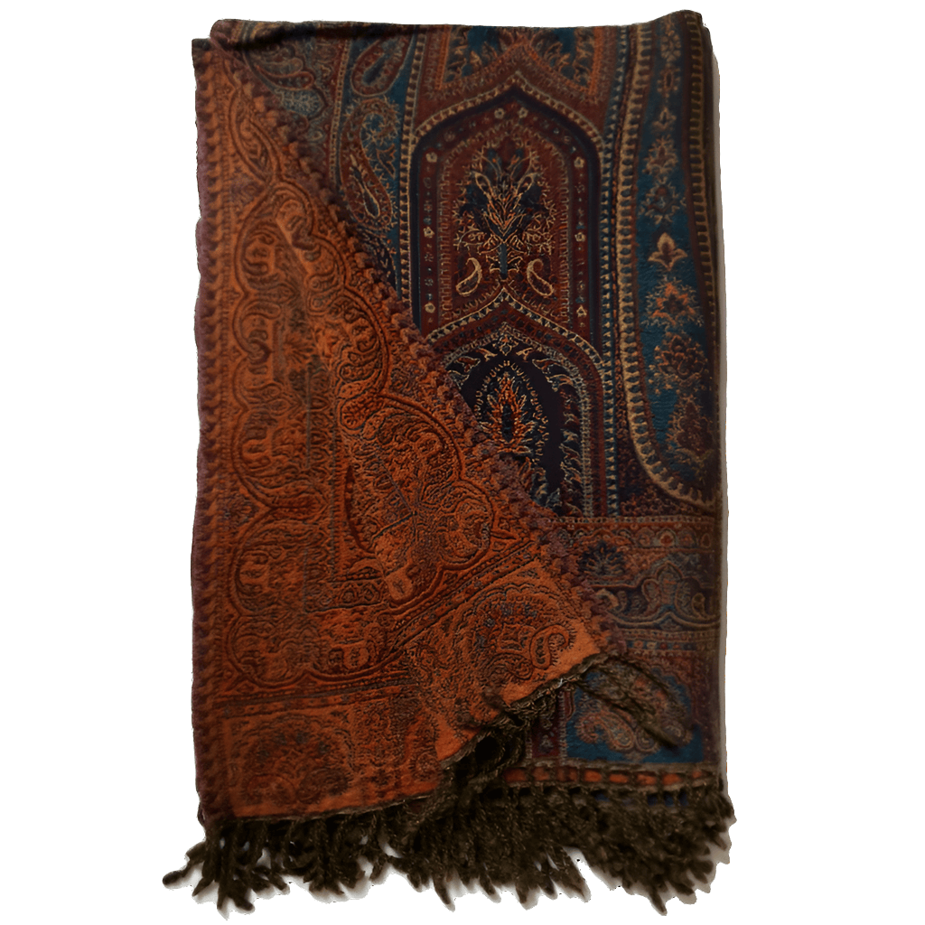 Bombaybirds Paisley Temples throw blanket with intricate paisley pattern, perfect for cozy living room decor.