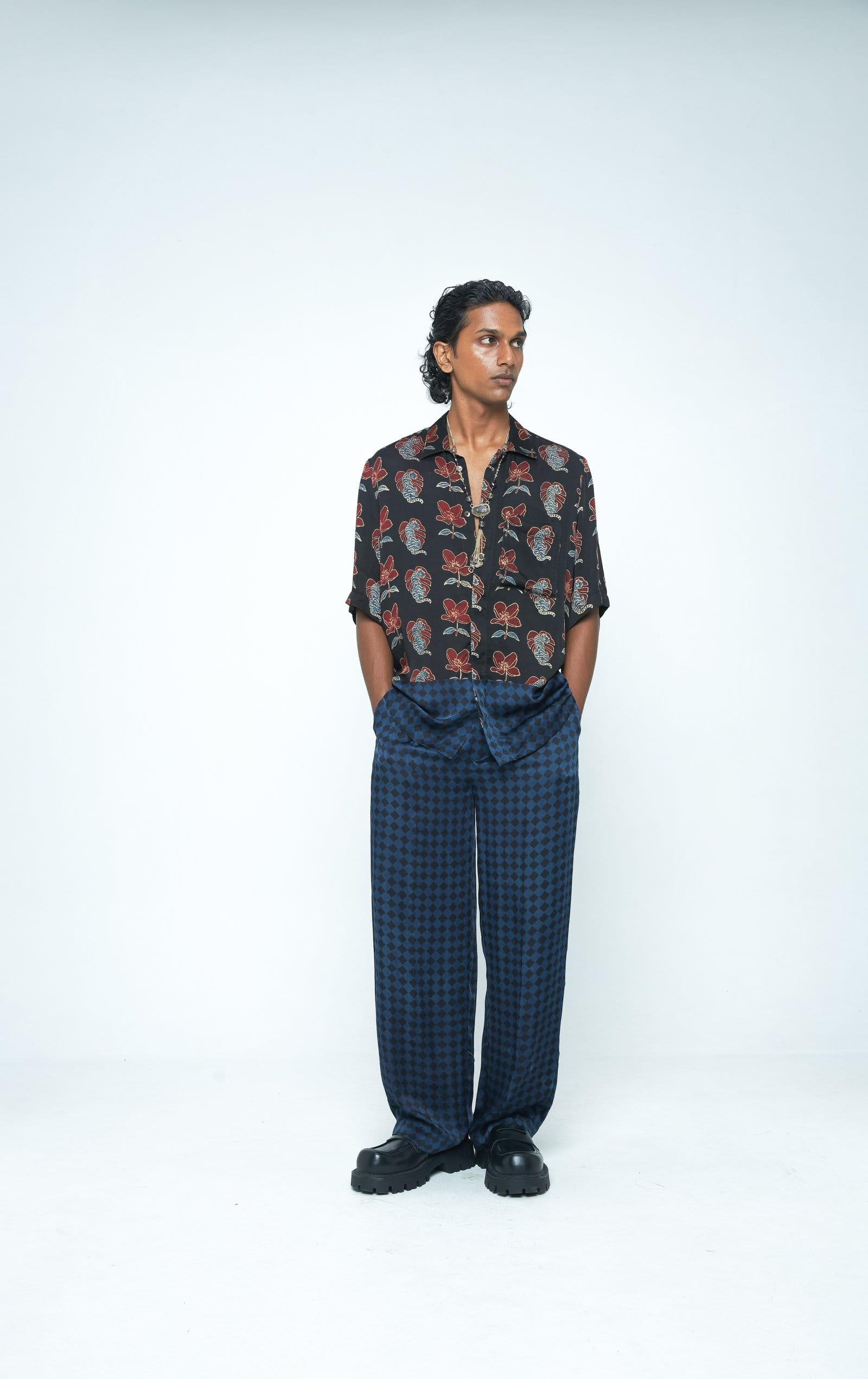 Beast shirt by Anushe Pirani featuring a stylish front design, shown in a close-up image of the men's casual shirt.