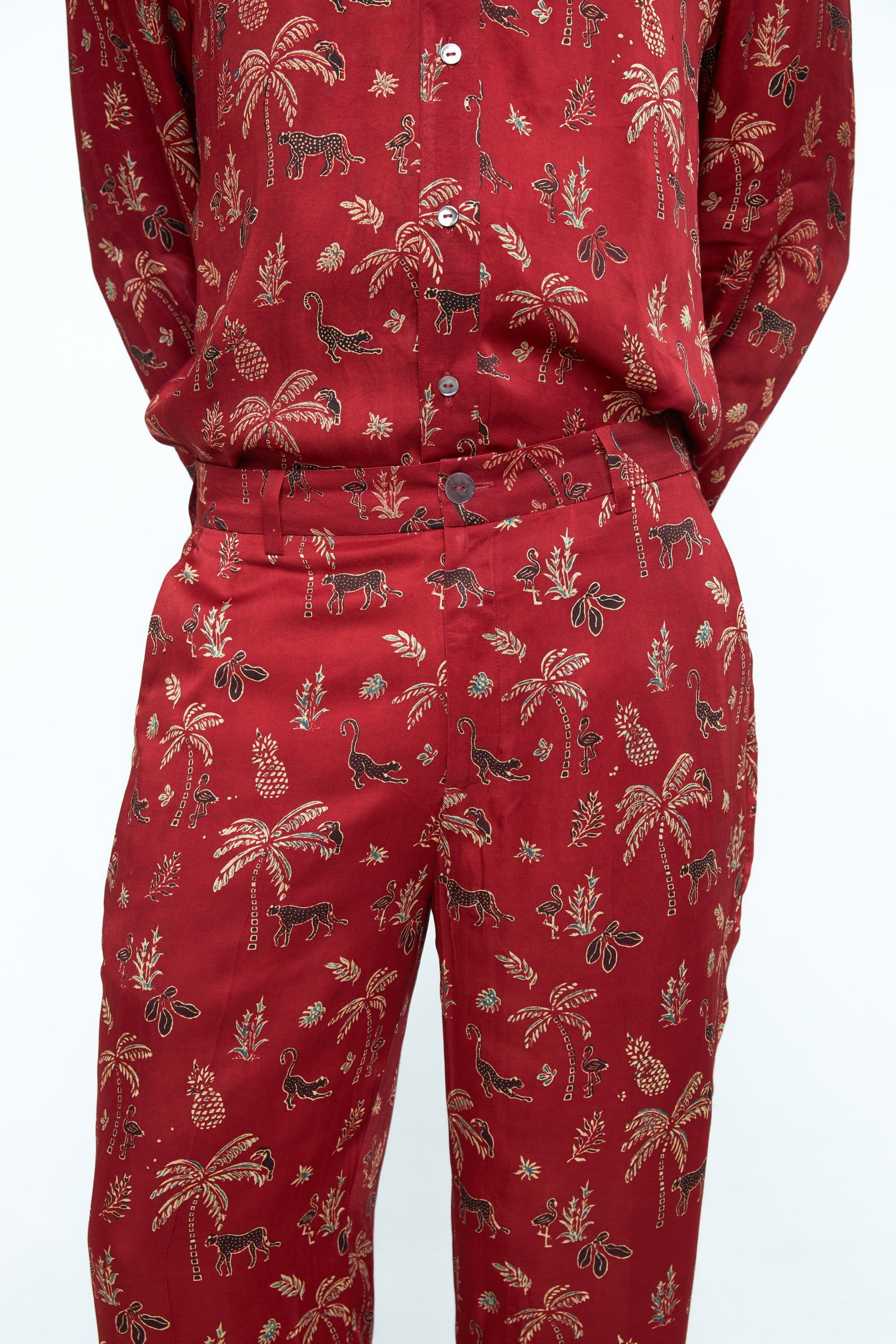 Wild tapered pants by Anushe Pirani featuring a relaxed fit with a stylish taper and unique design details.