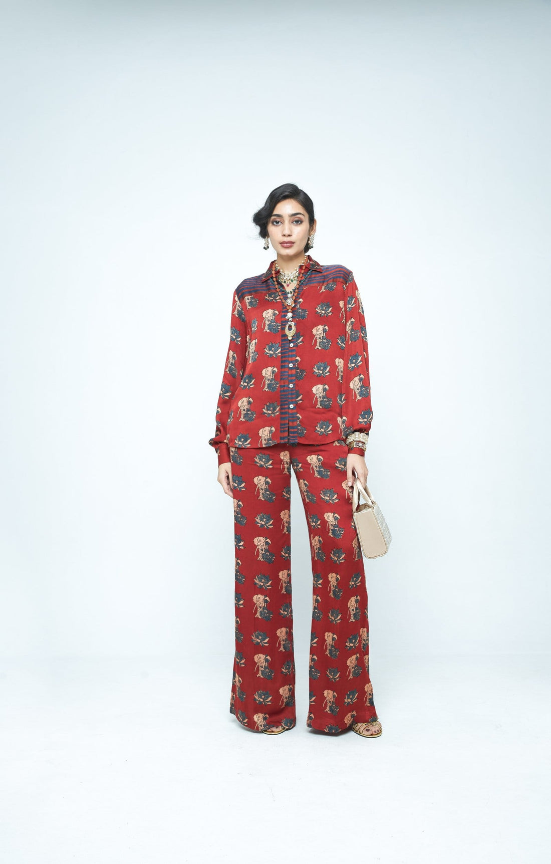 Front view of Anushe Pirani Lotus shirt featuring a stylish design and comfortable fit, perfect for casual wear.