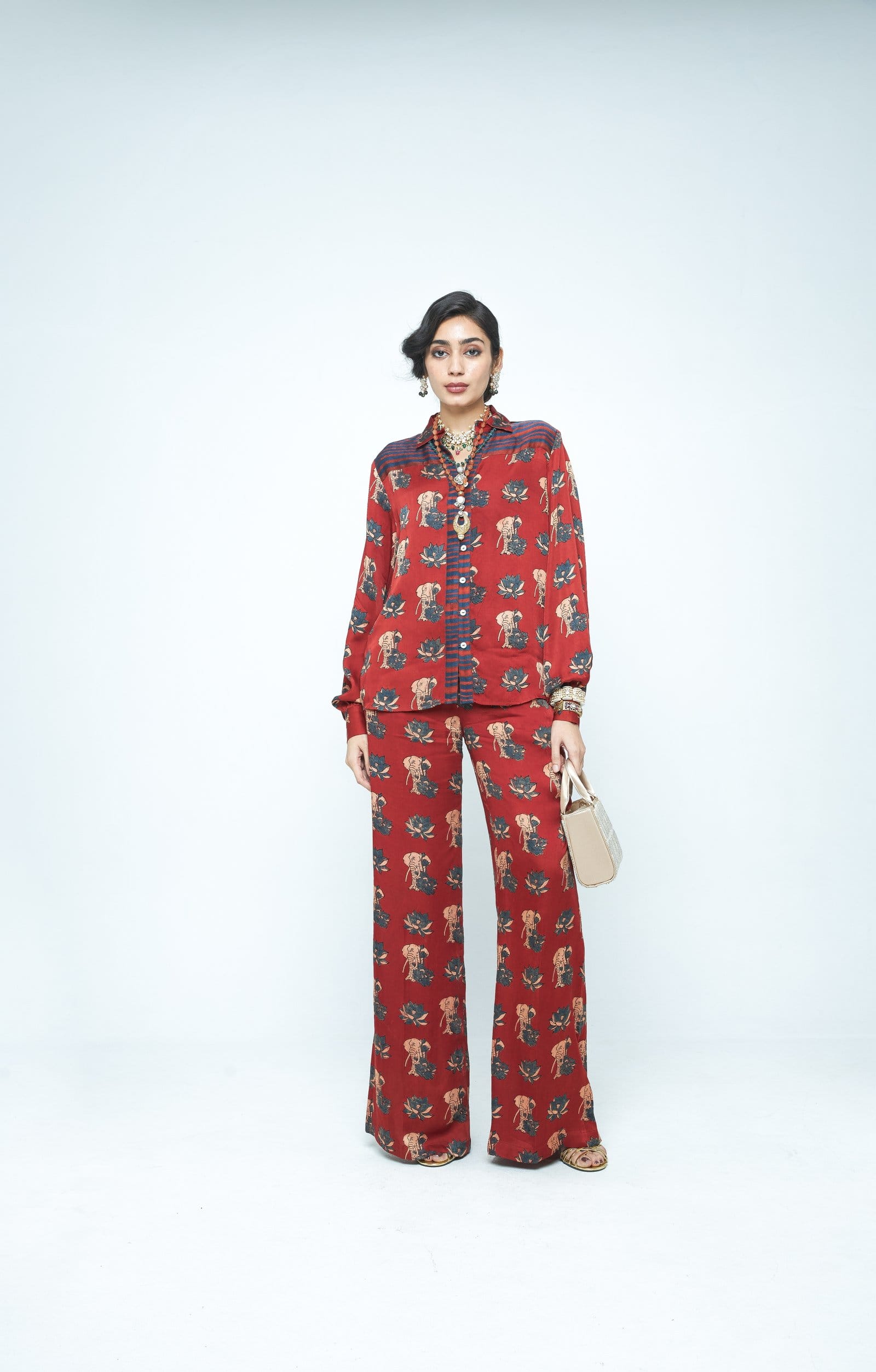 Front view of Anushe Pirani Lotus shirt featuring a stylish design and comfortable fit, perfect for casual wear.