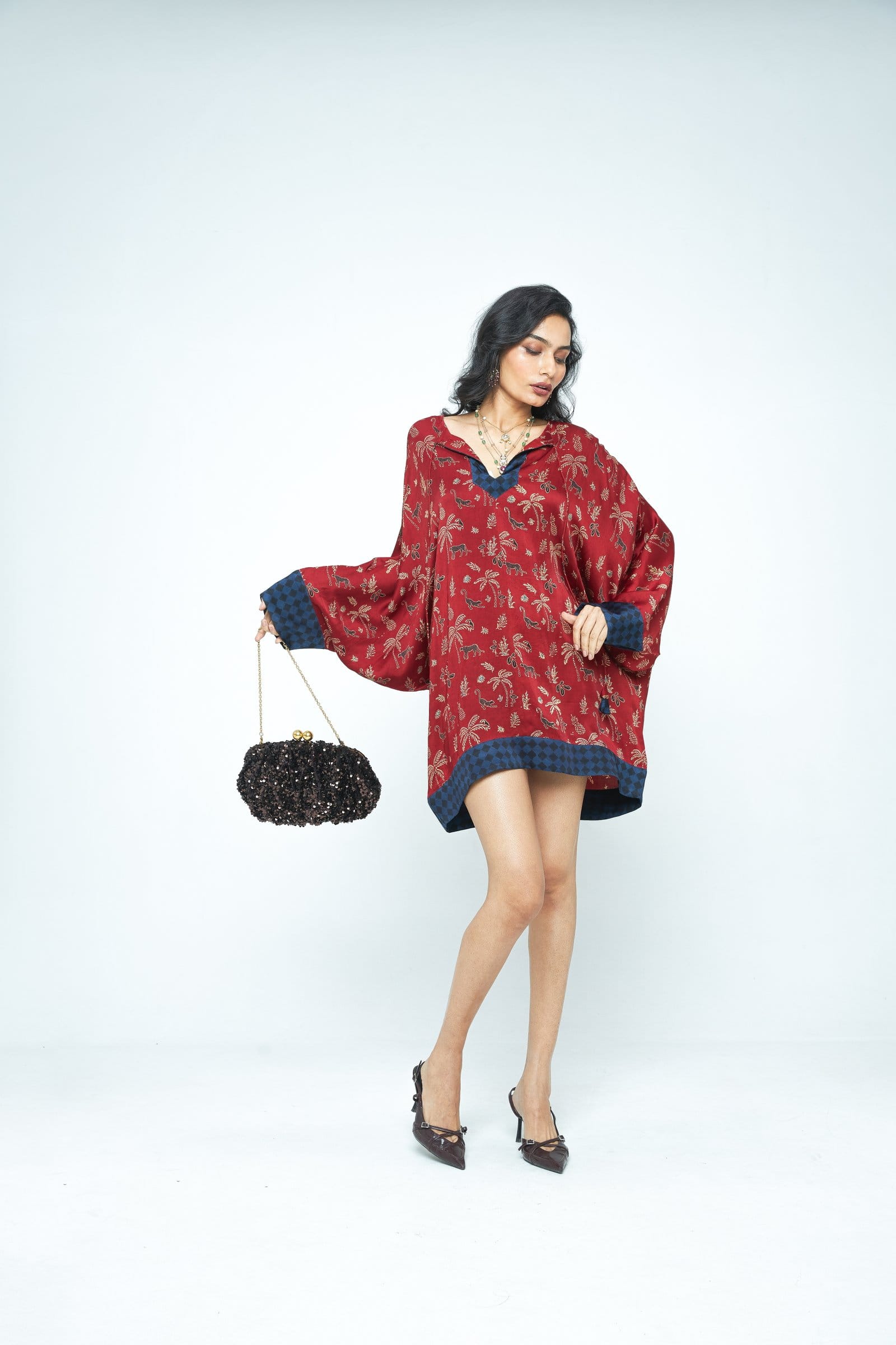 Anushe Pirani dolman sleeve tunic featuring a relaxed fit, front view showcasing the soft fabric and elegant design.