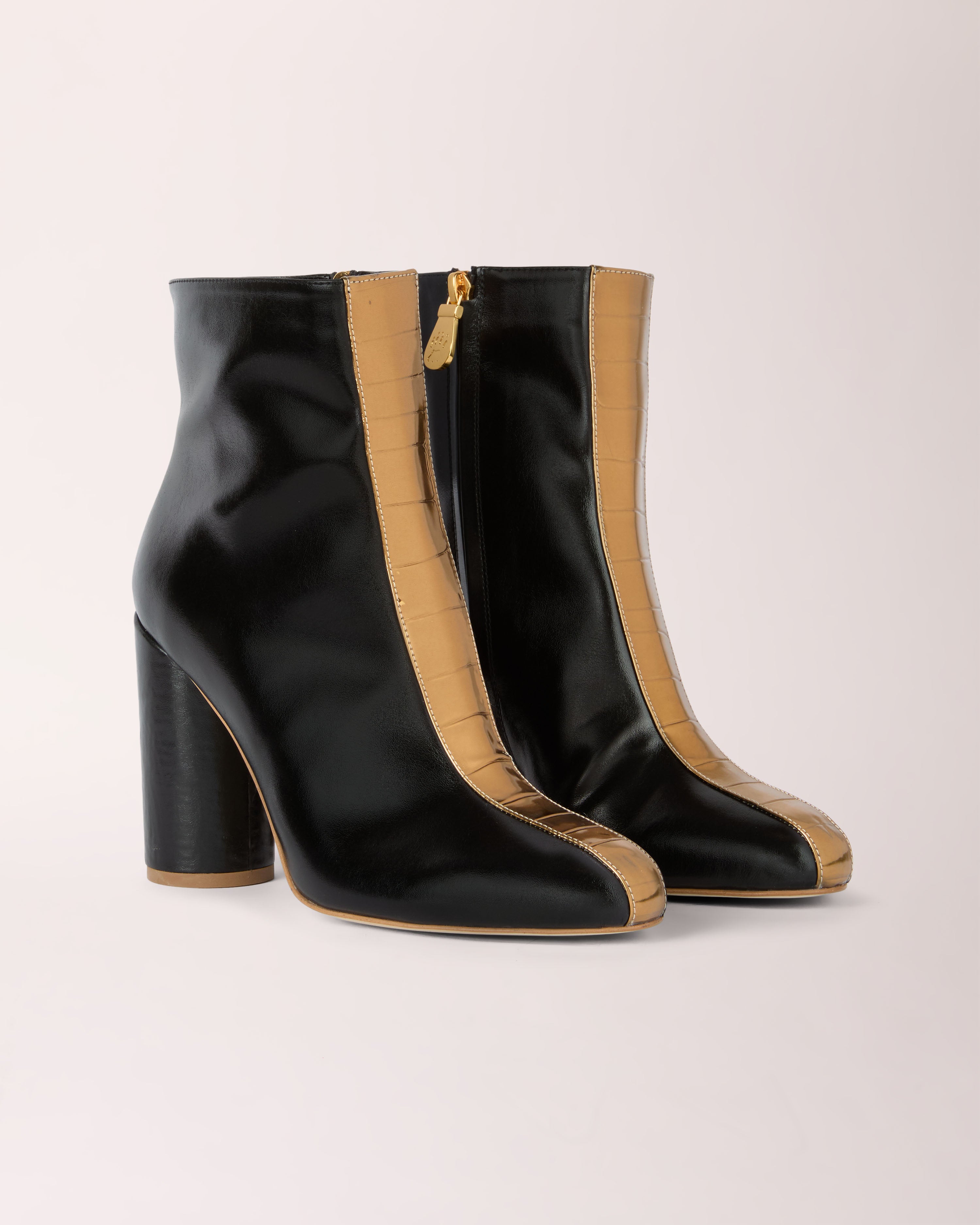 Couture Ankle Boot | Black Grain & Gold Croc