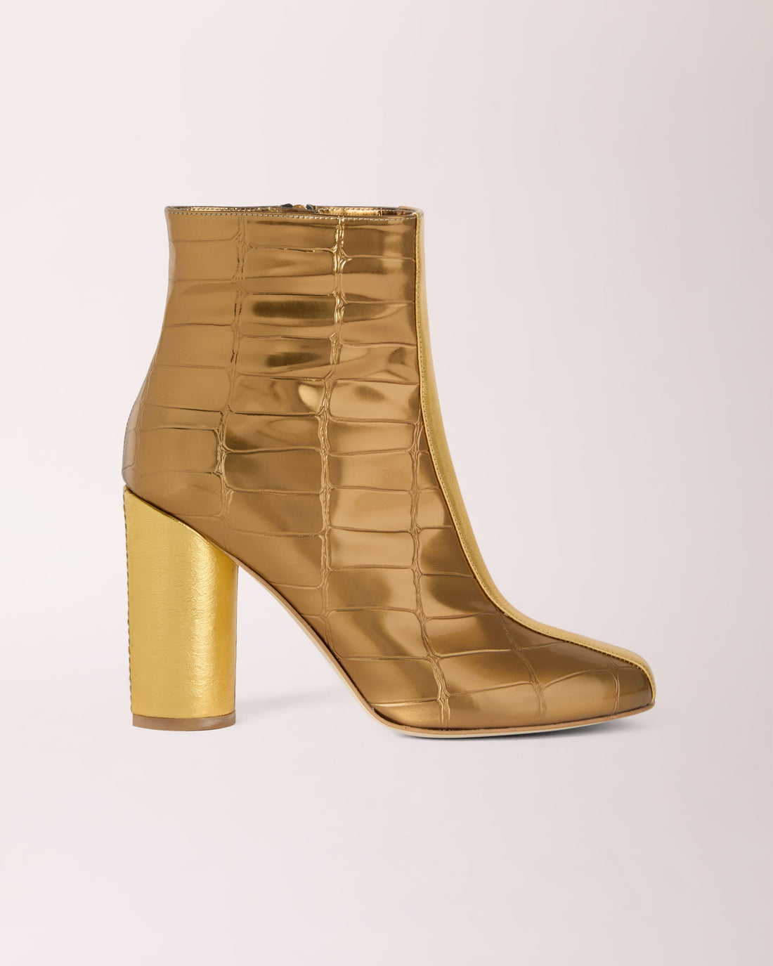 Couture-Stiefelette | Goldmetallisches Krokodil