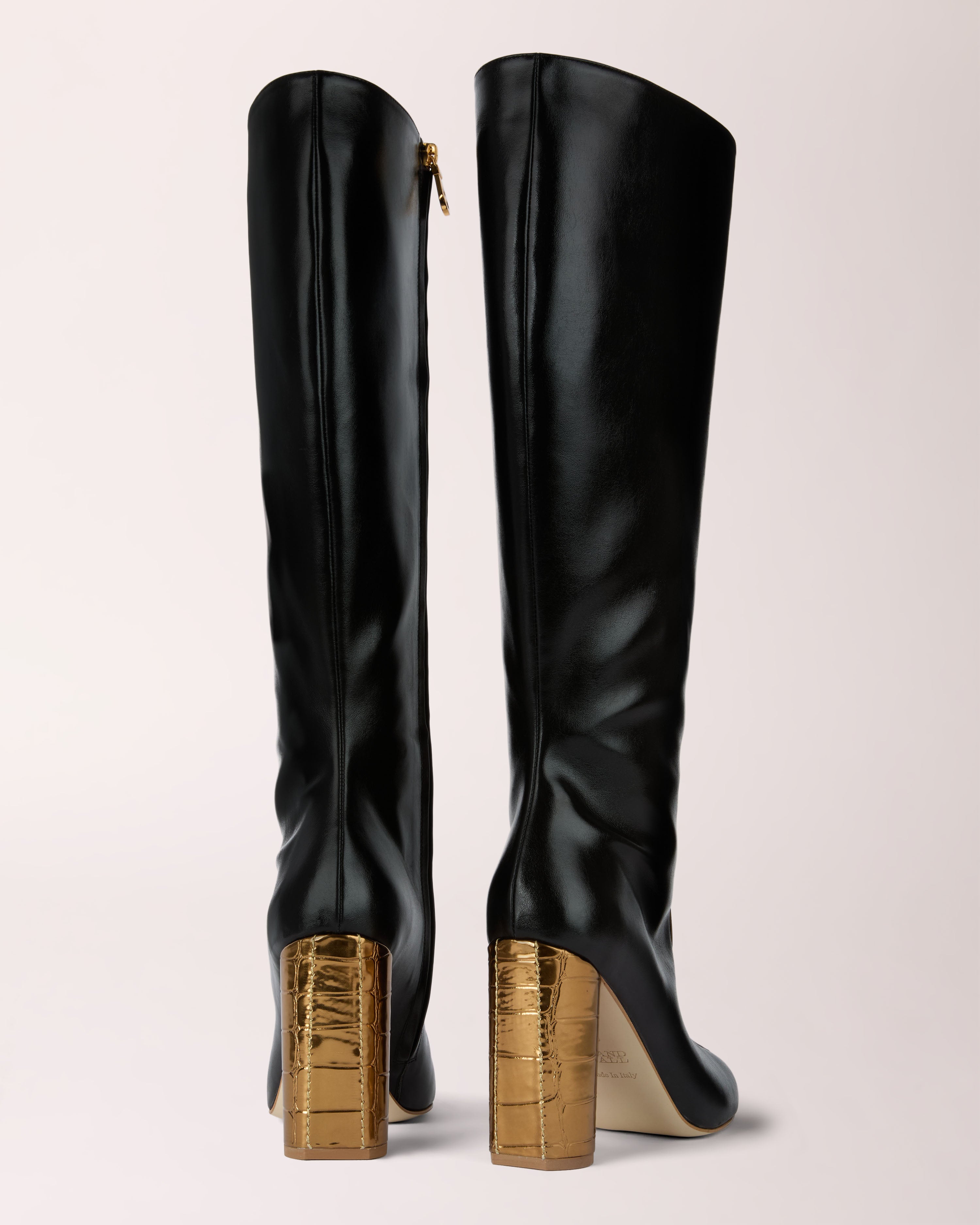 Couture Knee-High Boot | Black Grain & Gold Croc