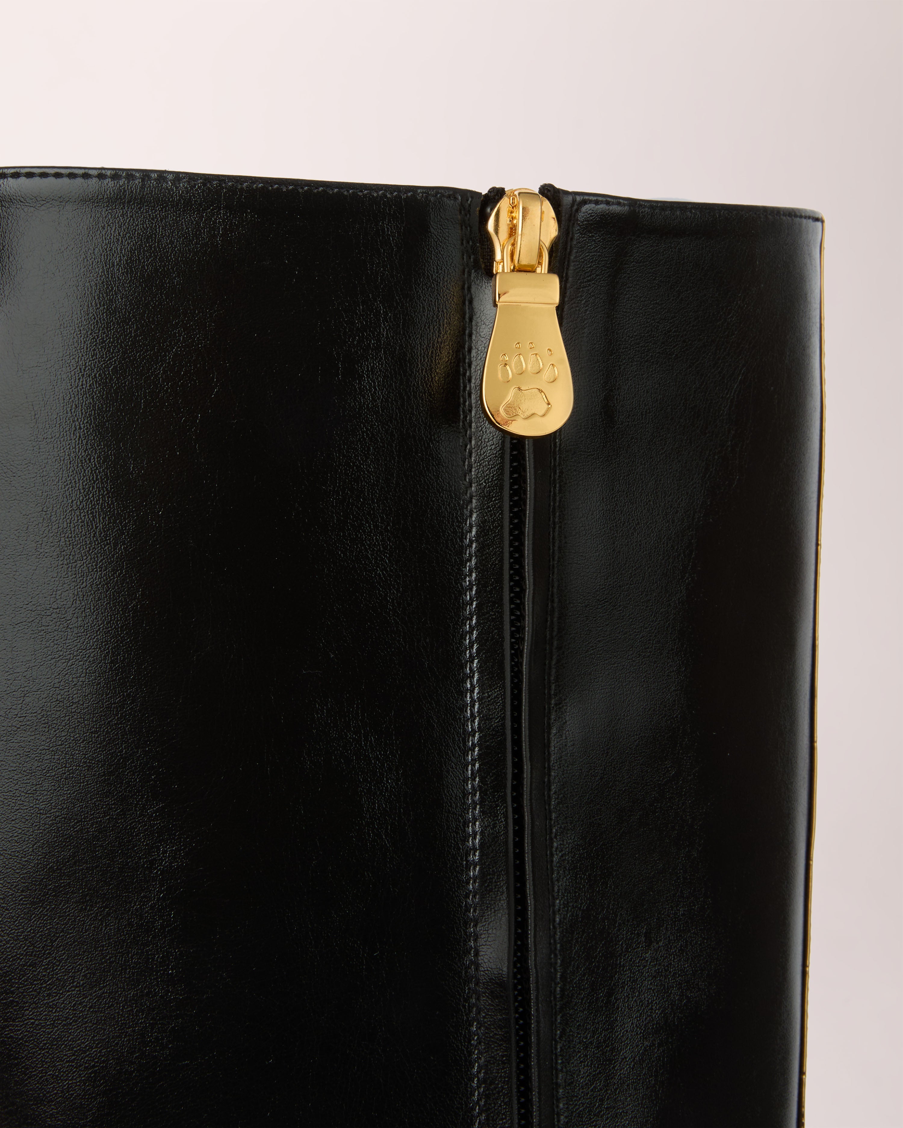 Couture Knee-High Boot | Black Grain & Gold Croc