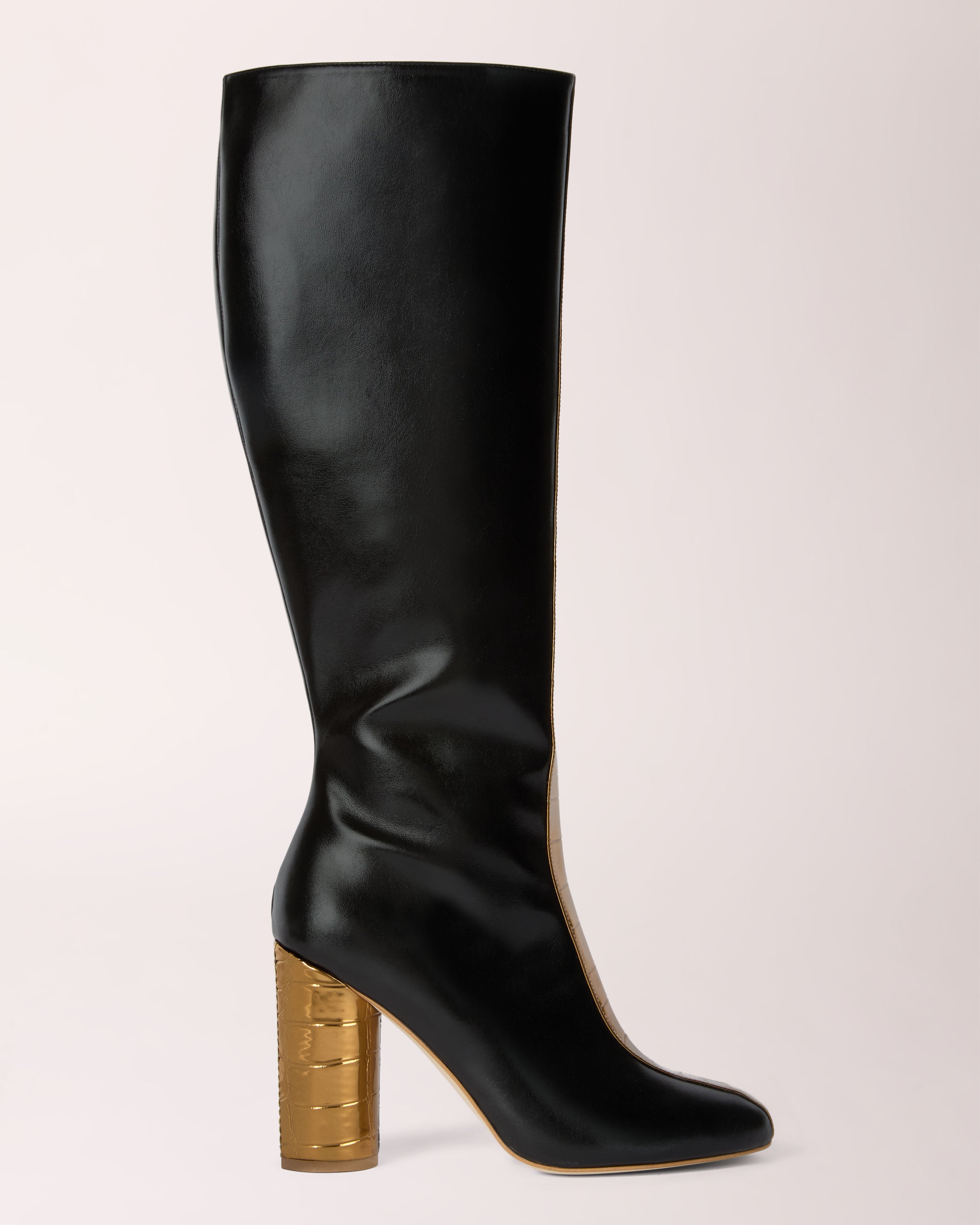 Couture Knee-High Boot | Black Grain & Gold Croc