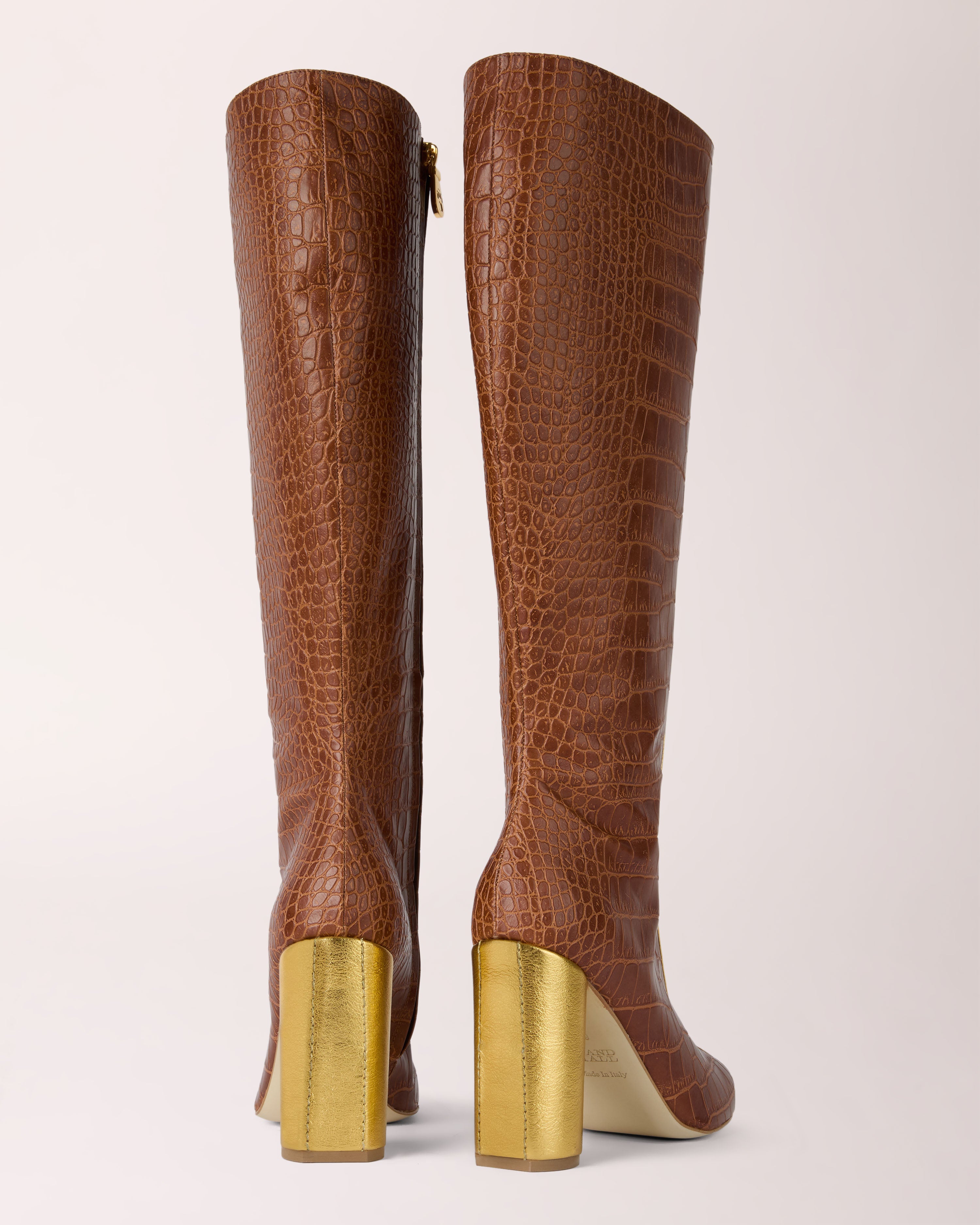 Couture Knee-High Boot | Brown Croc & Gold