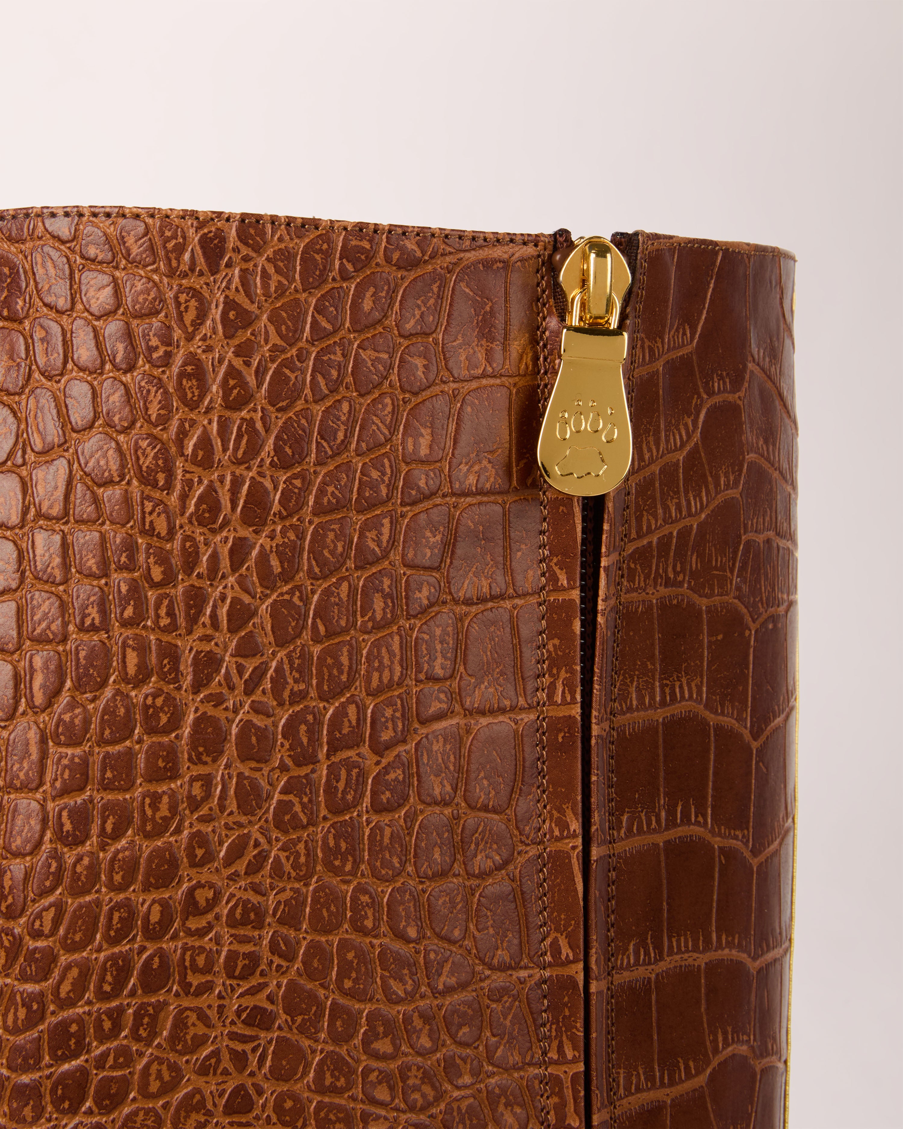 Couture Knee-High Boot | Brown Croc & Gold