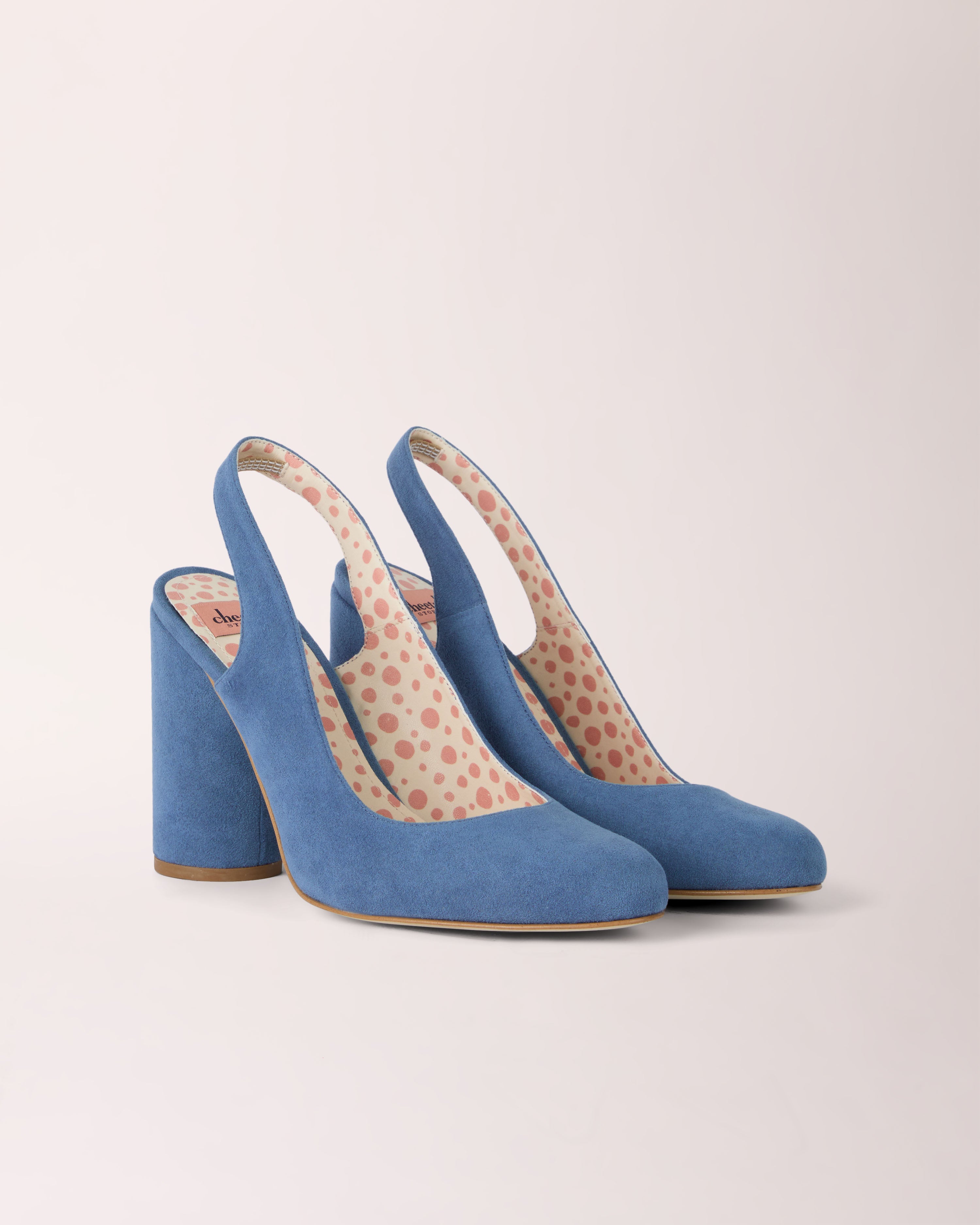 Sling-back Cheeletto | Suede | Porcelain Blue