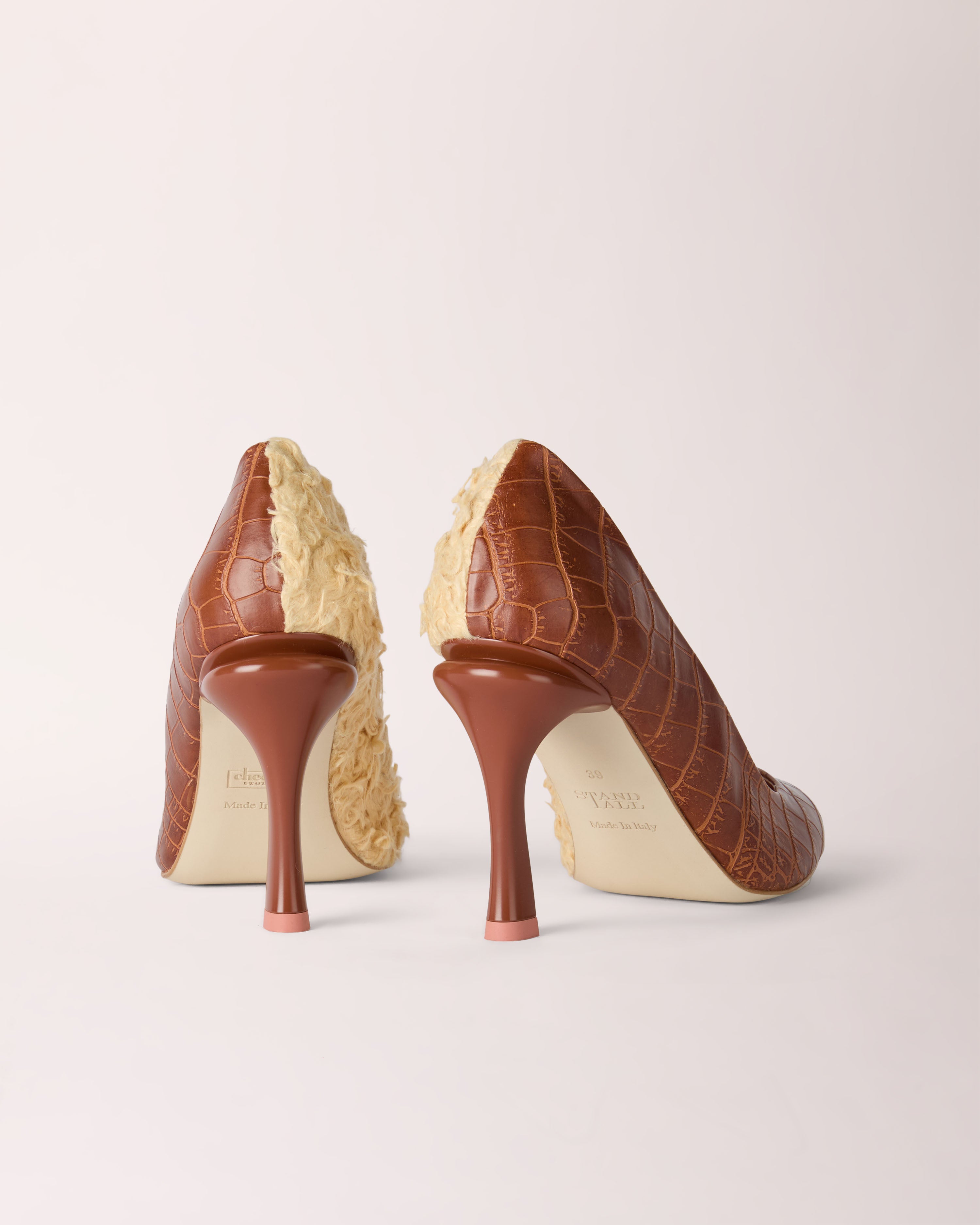 Split Pump Cheeletto | Brown Croc & Biofluff
