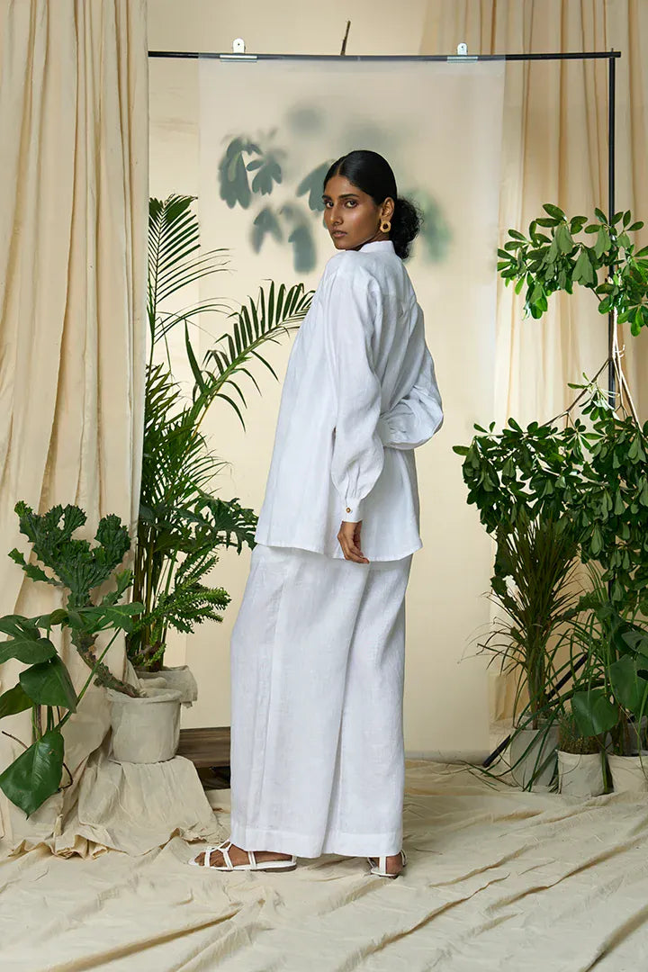 Alternative Manila gathered shirt and trousers coordinated set, featuring relaxed fit, lightweight fabric, and stylish design.