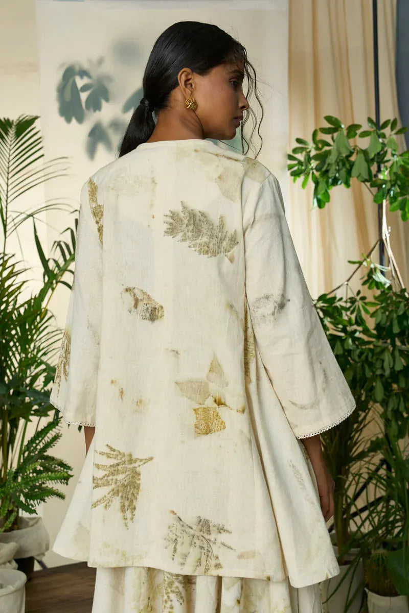 Live leafy kurta-skirt set by Alternative, featuring a vibrant green leafy pattern on a traditional coordinated kurta and skirt ensemble.