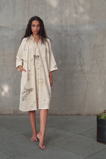 Alternative Live leafy khadi maxi dress with flowy fabric and leafy green print, perfect for casual or bohemian style.