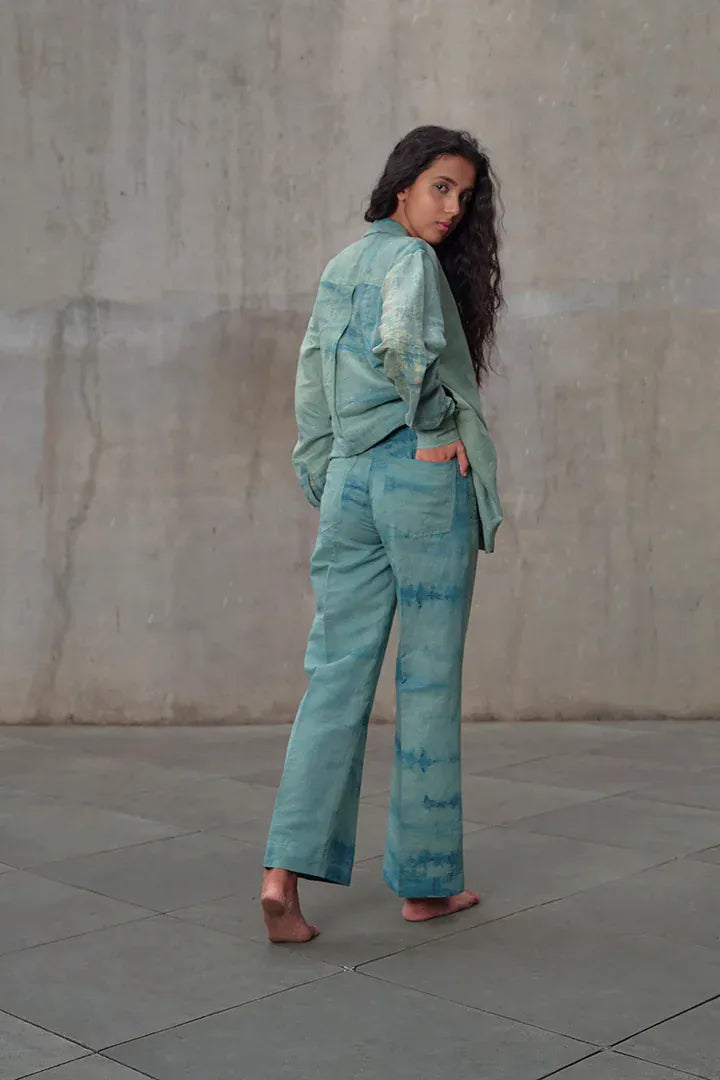 Azure shirt and trousers set by Alternative, stylish coordinate outfit featuring a button-up shirt and matching trousers.