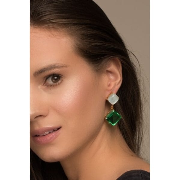 Gold-tone cube earrings from Bombaybirds featuring geometric design and shiny finish, perfect for stylish accessories.