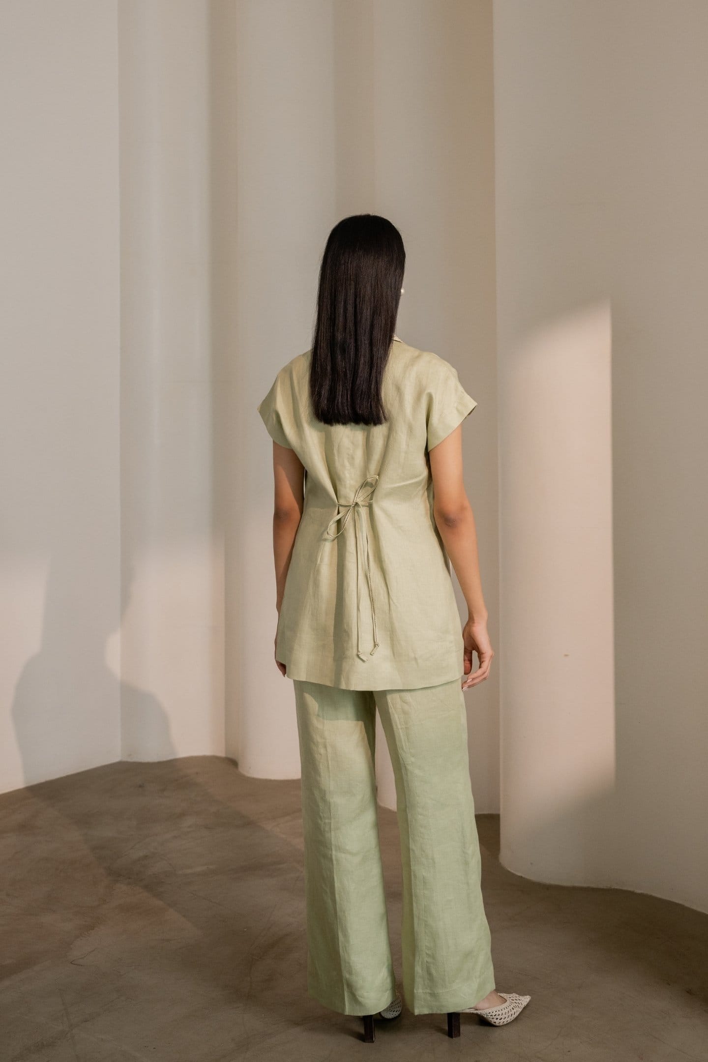 Dew mint green Alternative blazer with tailored fit, shown on a hanger with matching pants, stylish and modern women's blazer.