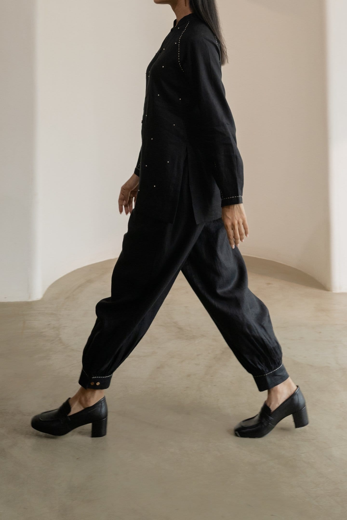 Ebony black hemp harem trousers by Alternative, featuring a relaxed fit and comfortable design.