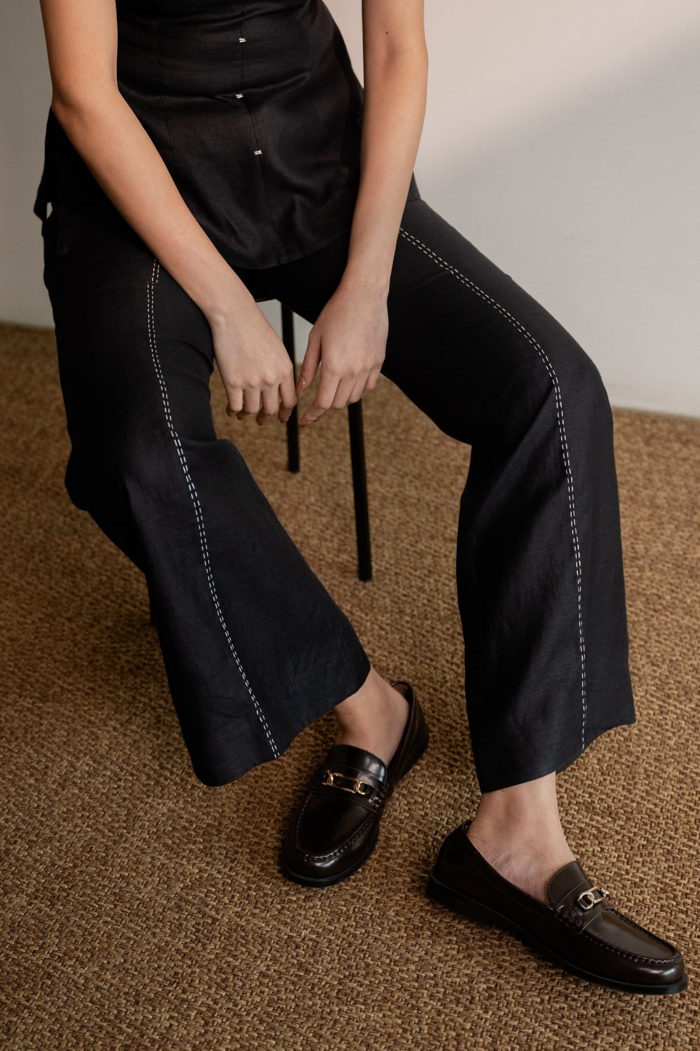 Ebony black hemp trousers by Alternative, relaxed fit casual trousers with a comfortable waistband and straight leg design.