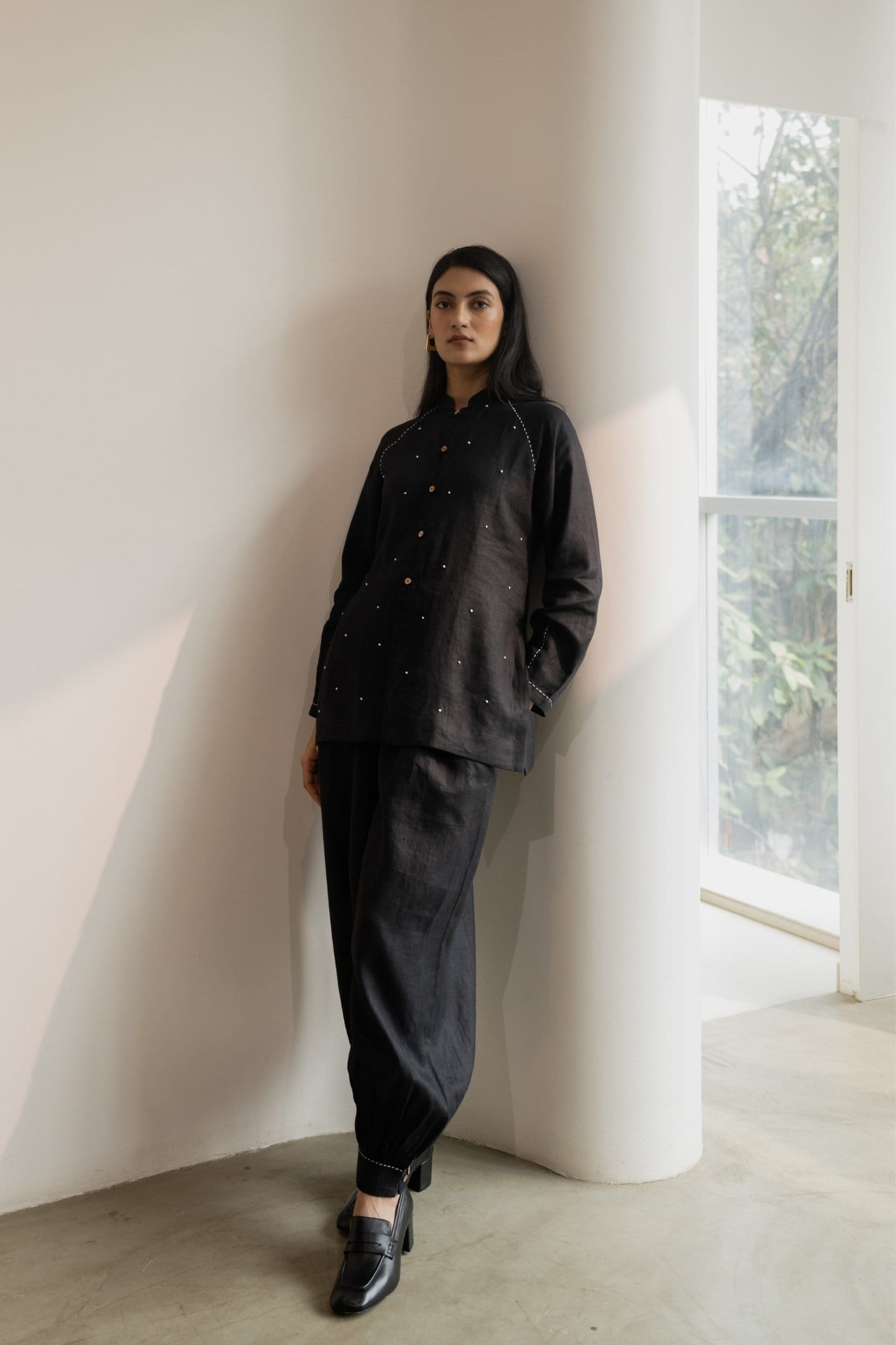 Ebony black hemp harem trousers by Alternative, featuring a relaxed fit and comfortable design with a stylish, casual look.