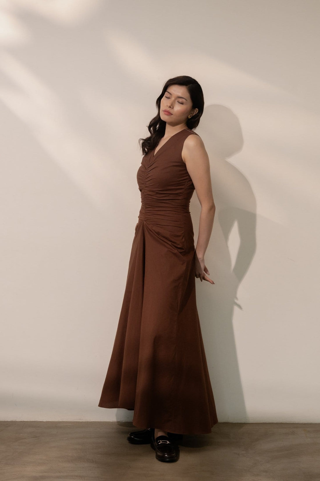 Alternative Ether brown maxi dress featuring flowing fabric and a relaxed fit, perfect for casual and summer wear.