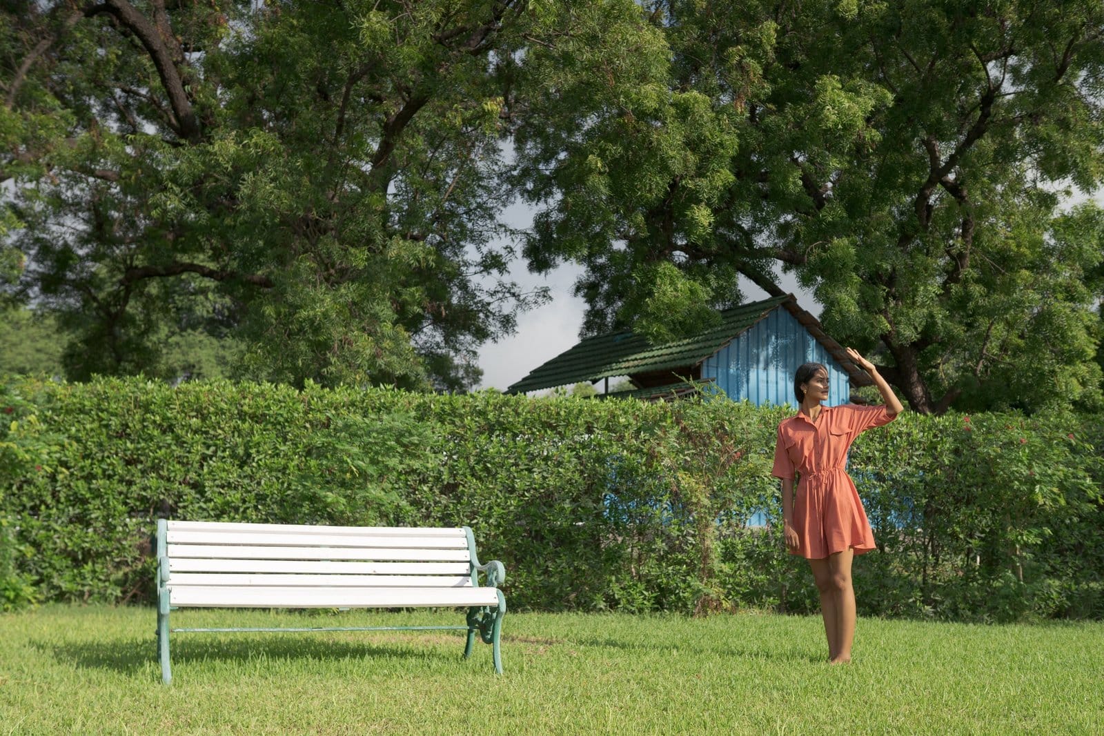 Alternative Dancing-in-the-Rain romper, casual summer romper with colorful rain-inspired print, lightweight and comfortable for warm weather.