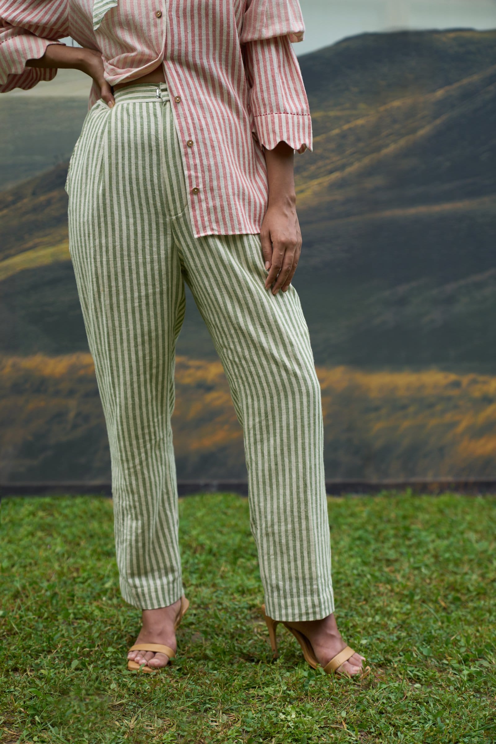 Alternative Scarlet top and moss trousers coord set, featuring a stylish matching top and pants ensemble.
