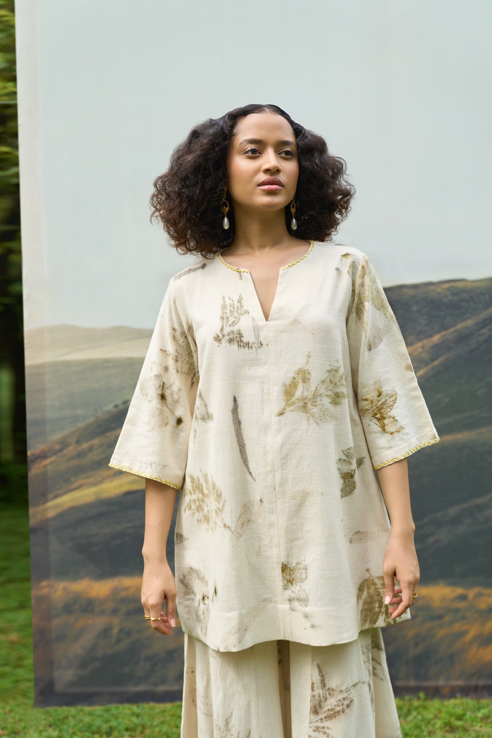 Alternative Live Leafy Kurta, a stylish top with leafy print, showcasing vibrant fabric and traditional design details.