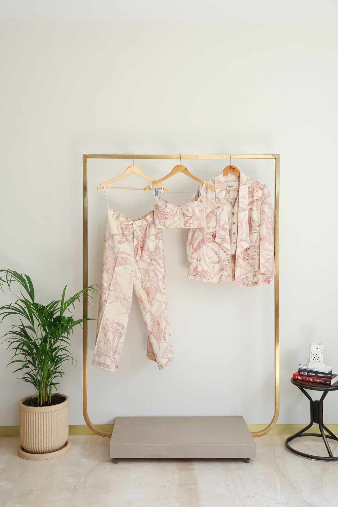 Pink foliage 3-piece set (with bralette)