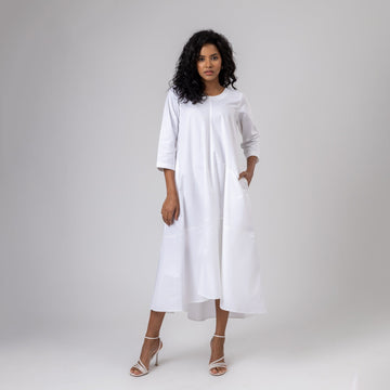 White Jill dress by Doodlage, stylish and comfortable women's dress with a relaxed fit and minimal design.