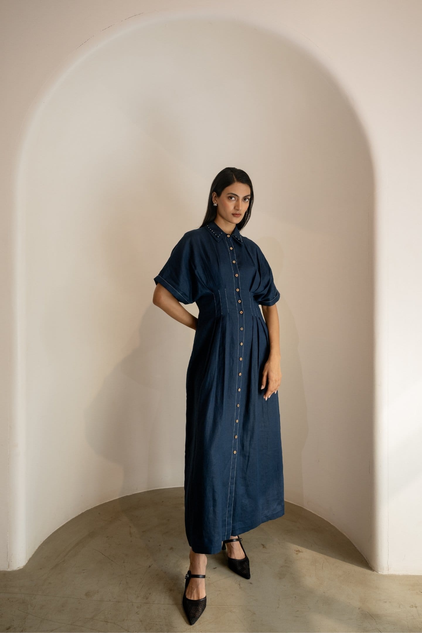 Navy blue Maxi Dress by Alternative with flowy fabric and relaxed fit, perfect for casual or semi-formal occasions.