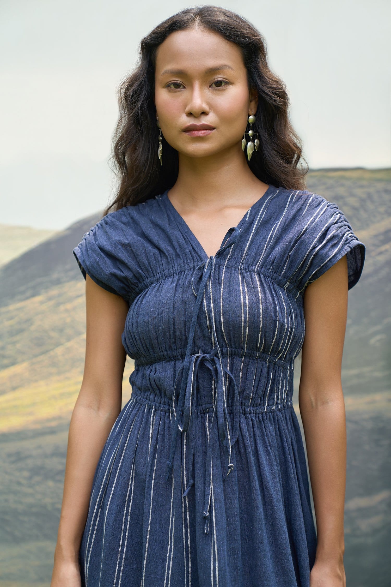 Cobalt blue Alternative maxi dress with tie-up front and flowing fabric, perfect for casual or summer wear.