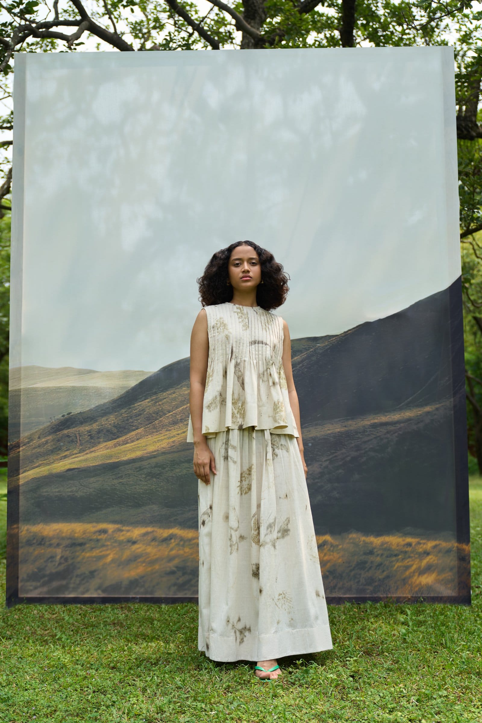 Alternative Live leafy skirt, a stylish skirt with leafy pattern, shown in a natural fabric and vibrant green color.