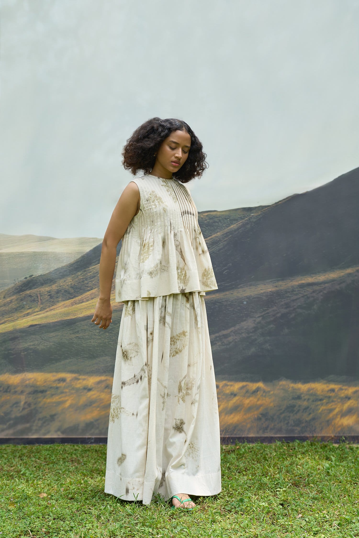 Alternative Live leafy pintucks skirt, a stylish women's skirt with leafy pattern and pintuck details, shown in a natural pose.