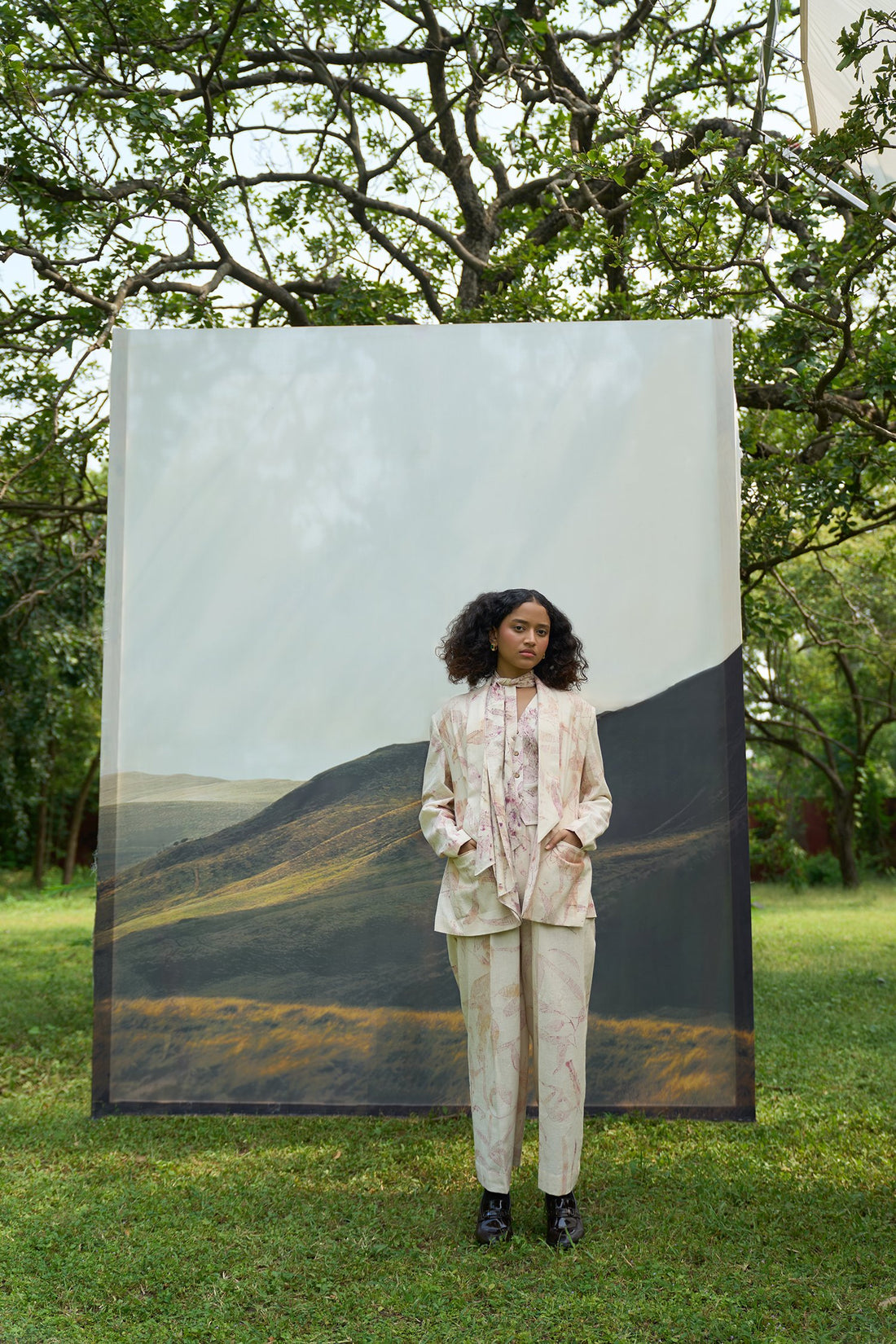 Pink foliage 3-piece set (with vest)