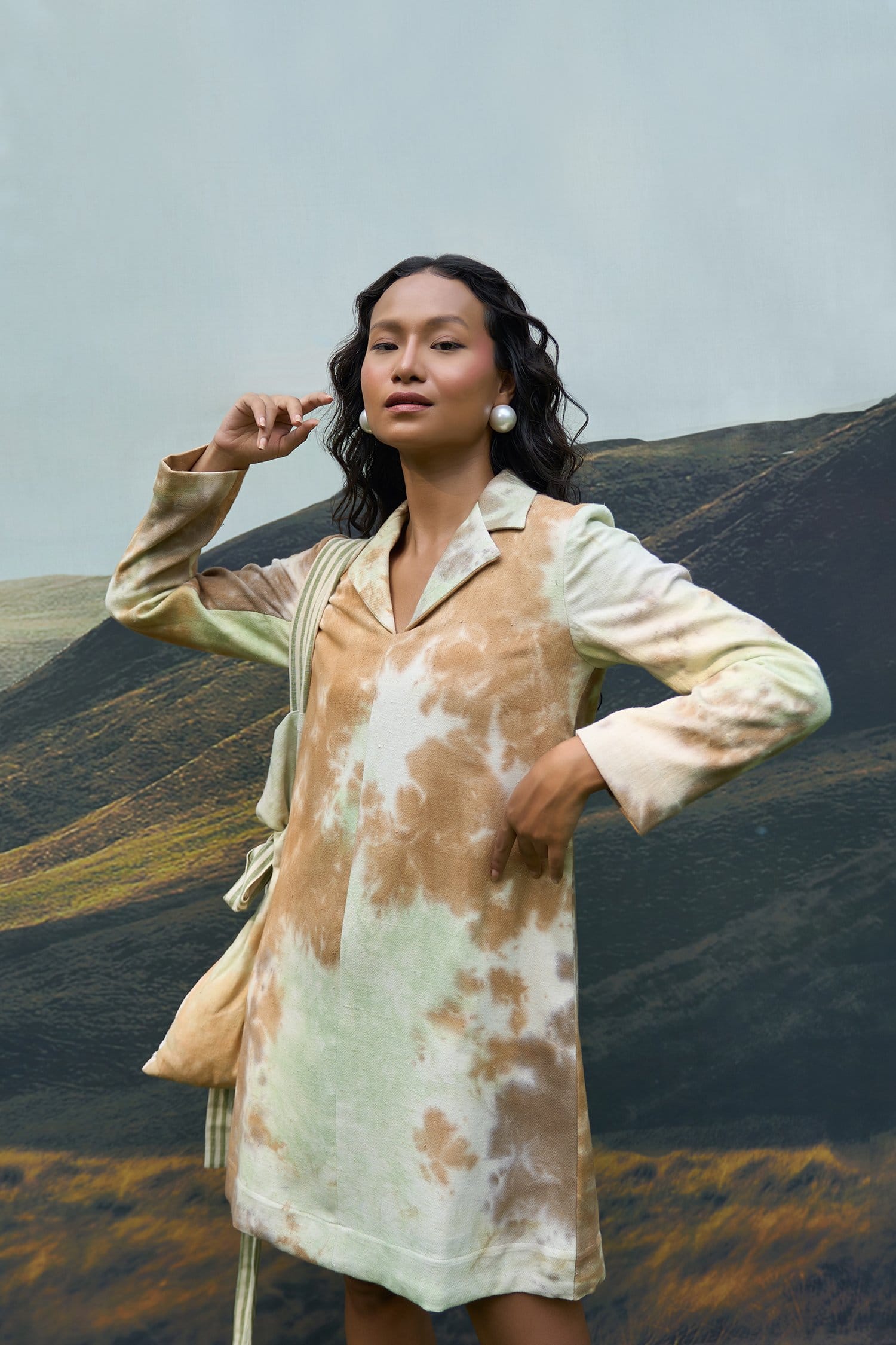 Forest denim blazer dress, short dress by Alternative, featuring a tailored fit, classic collar, and button-front design.