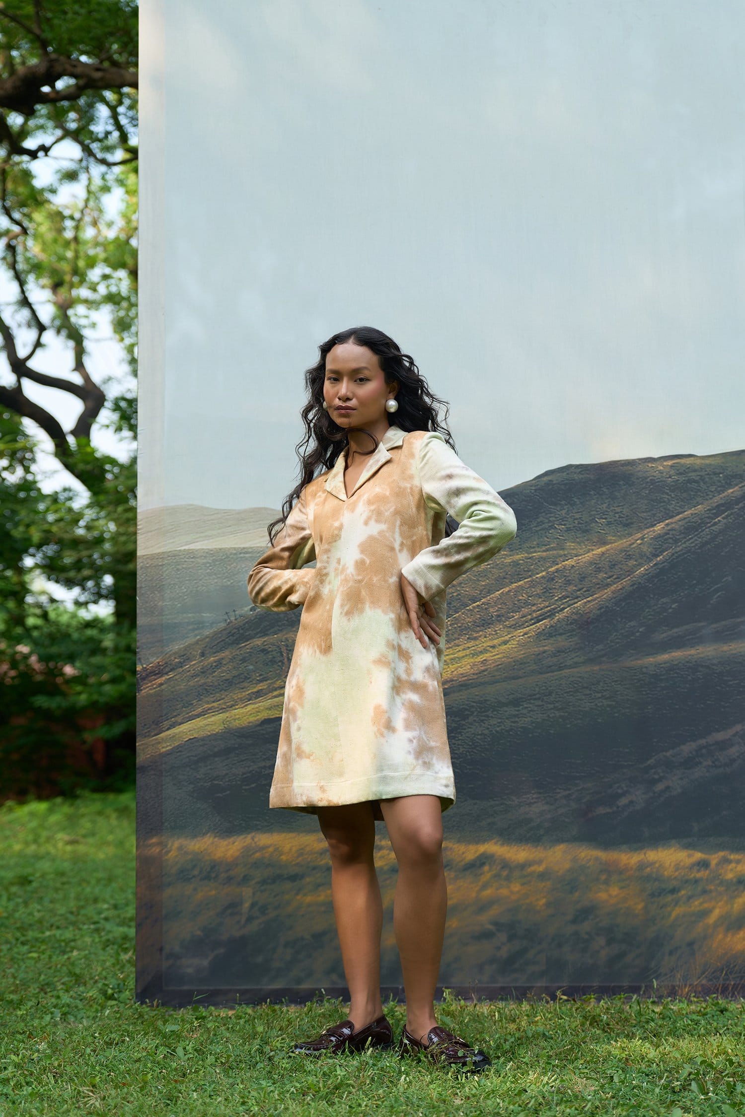 Forest denim blazer dress by Alternative, a stylish short dress featuring a tailored blazer design in forest green denim fabric.