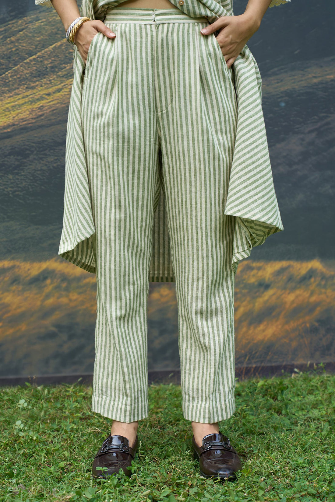 Moss stripes tent dress & trousers set