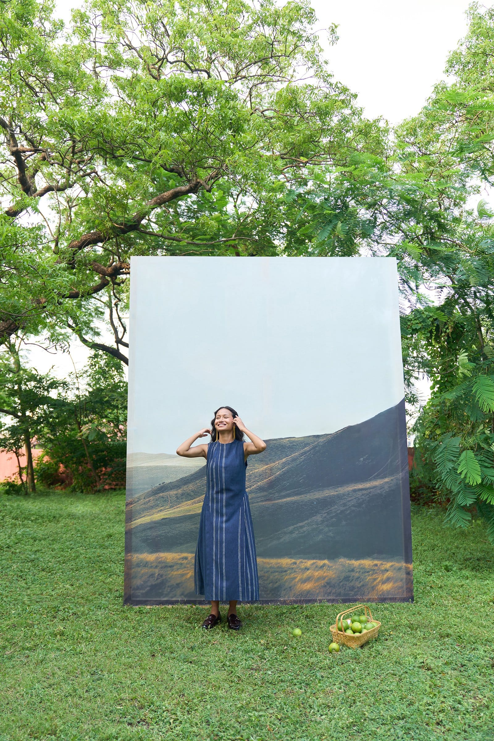 Cobalt panelled maxi dress by Alternative featuring a flowing silhouette and stylish design, shown in a close-up view.