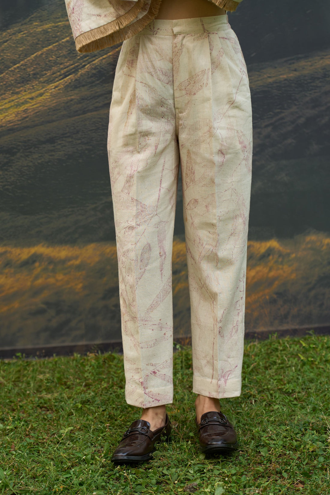 Pink foliage flared trousers