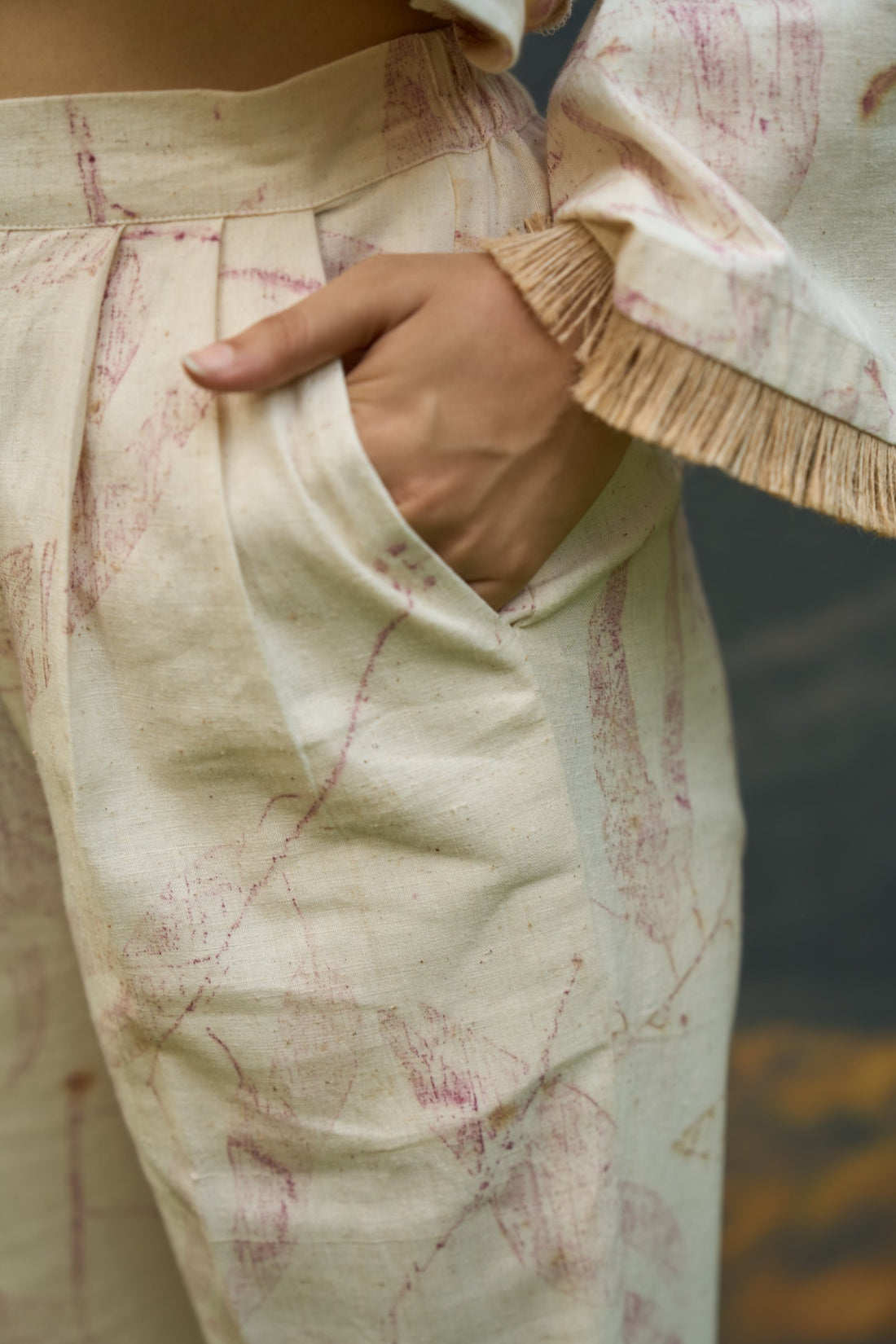 Pink foliage flared trousers
