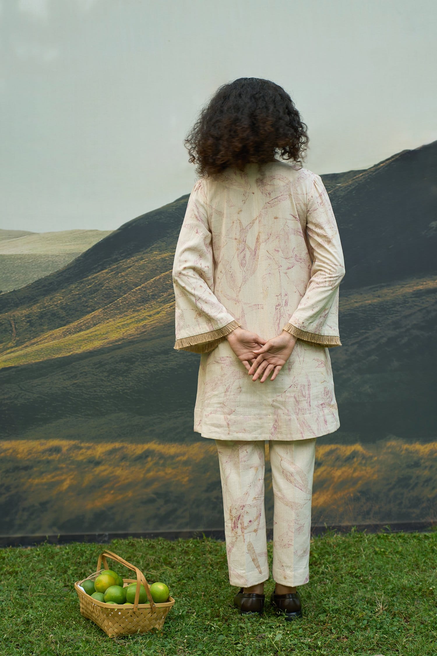 Pink foliage kurta, stylish tops by Alternative featuring vibrant floral print and traditional design details.